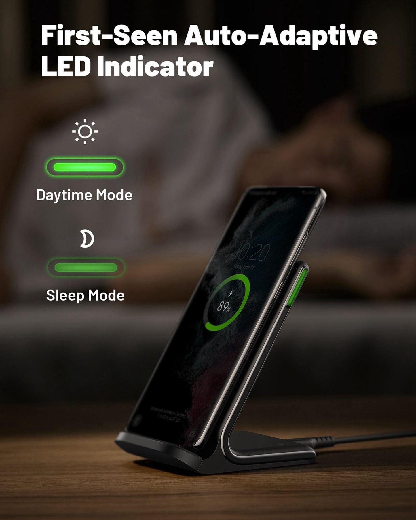 INIU Wireless Charger, 15W Fast Wireless Charging Stand Qi Certified Sleep-friendly Adaptive Light & Dual Charging Modes for iPhone 15 14 13 12 11 Pro Max XR Plus Samsung S23 S22 Google Pixel LG etc
