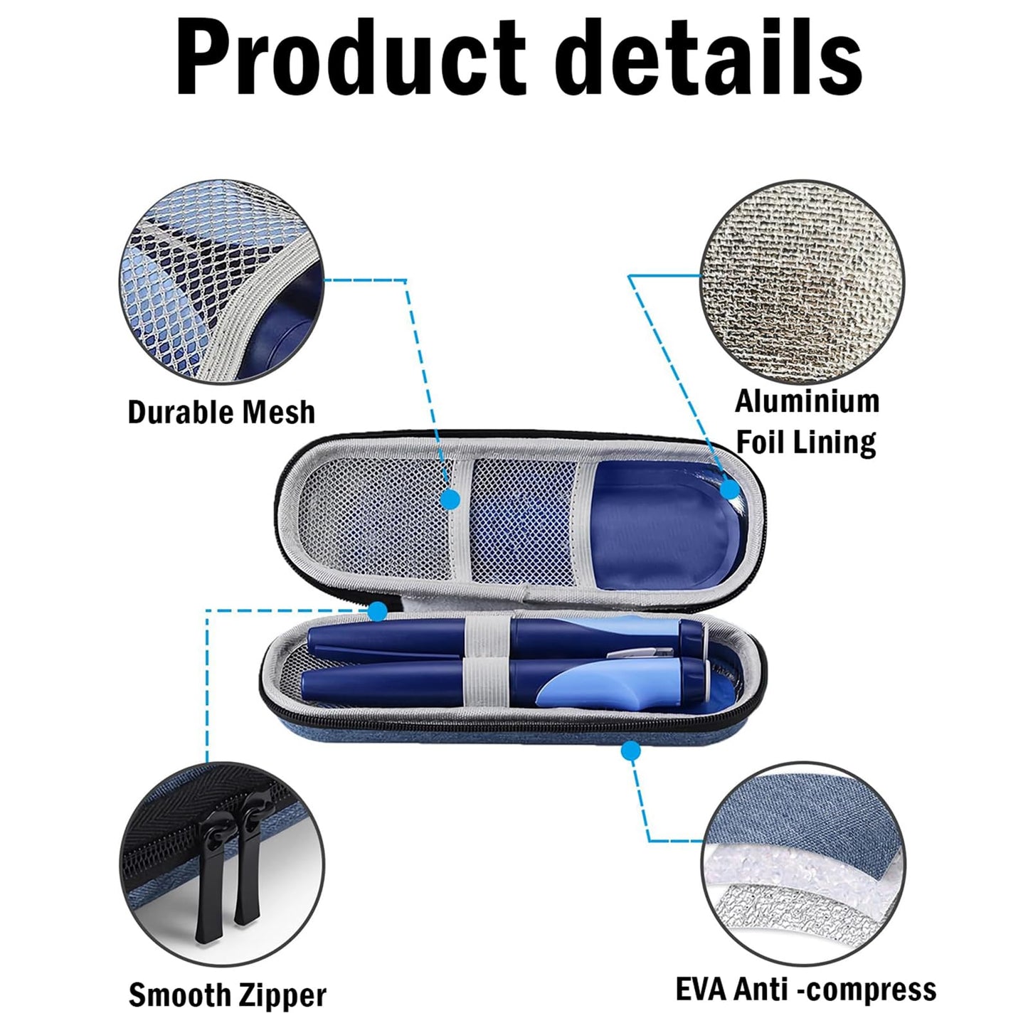ARROMI Monjaro Insulin Cooler Travel Case – Diabetic Medicine Bag with 2 Ice Packs for Supplies (Blue)