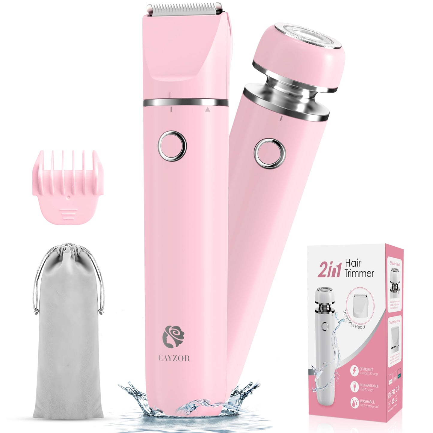 Cayzor Waterproof 2-in-1 Facial Hair Removal Trimmer for Women – Cordless Electric Bikini Razor for Face, Upper Lip, Chin, Armpit, Legs (Purple)