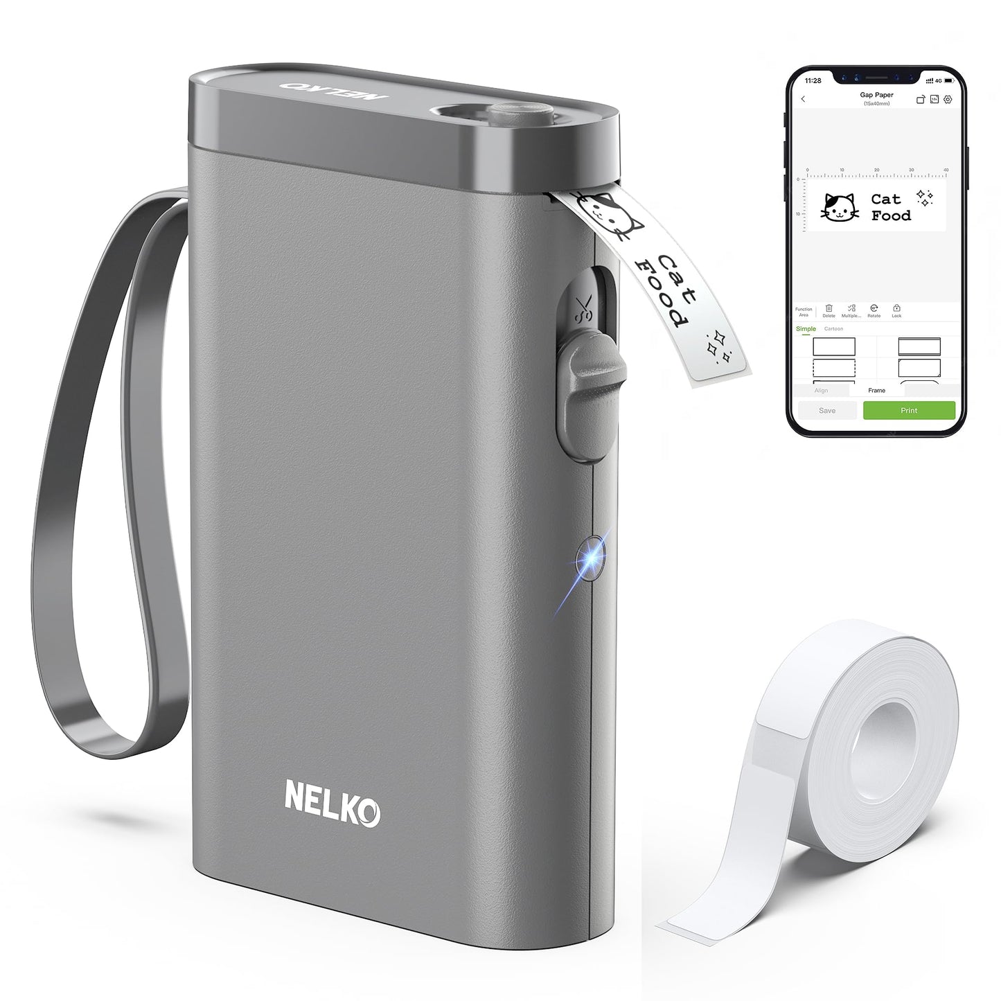 Nelko Label Maker Machine P21 – Bluetooth Portable Label Printer with Tape, Mini Wireless Sticker Maker for Organizing, Barcode, Home & Office – White