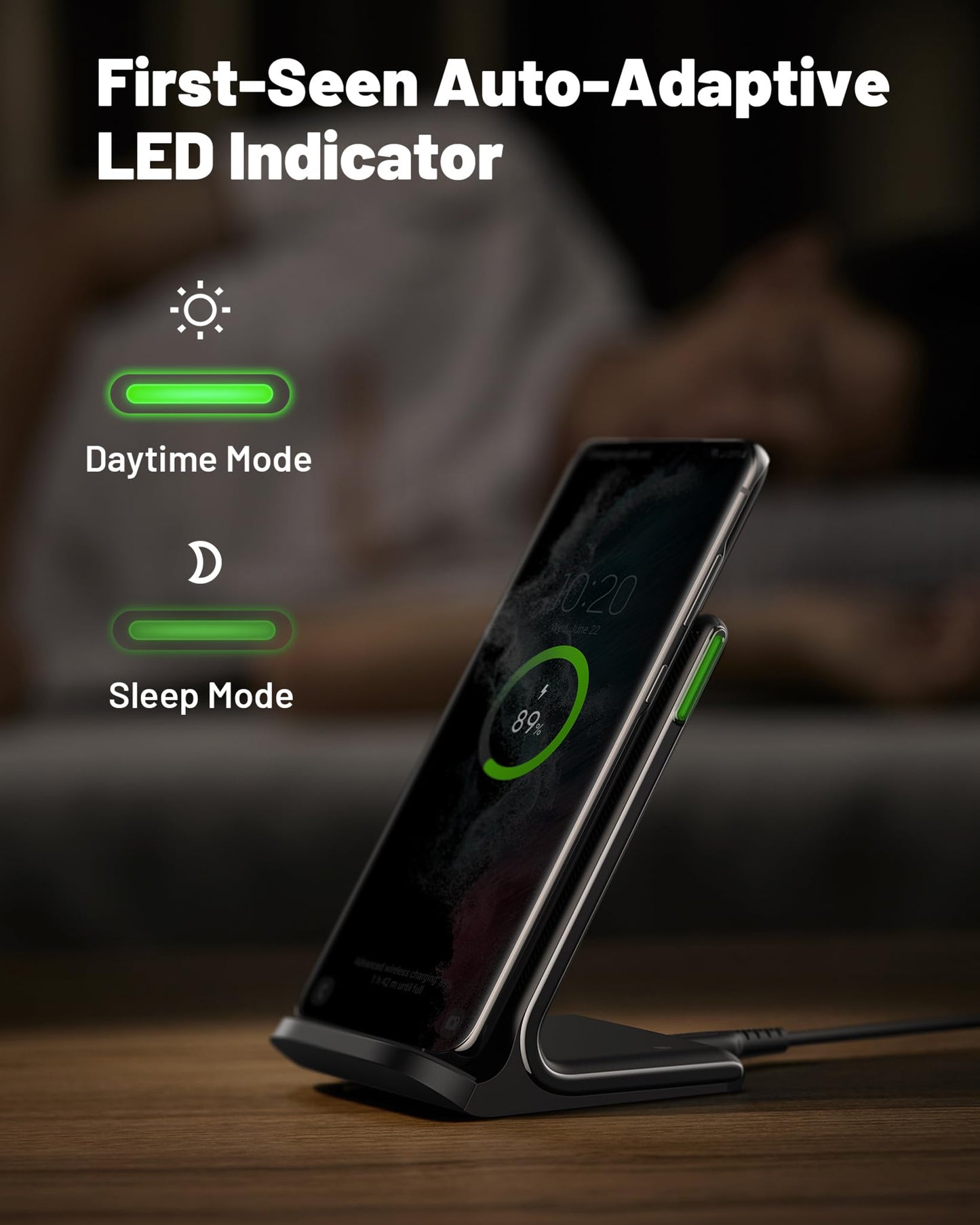 INIU Wireless Charger, 15W Fast Wireless Charging Stand Qi Certified Sleep-friendly Adaptive Light & Dual Charging Modes for iPhone 15 14 13 12 11 Pro Max XR Plus Samsung S23 S22 Google Pixel LG etc