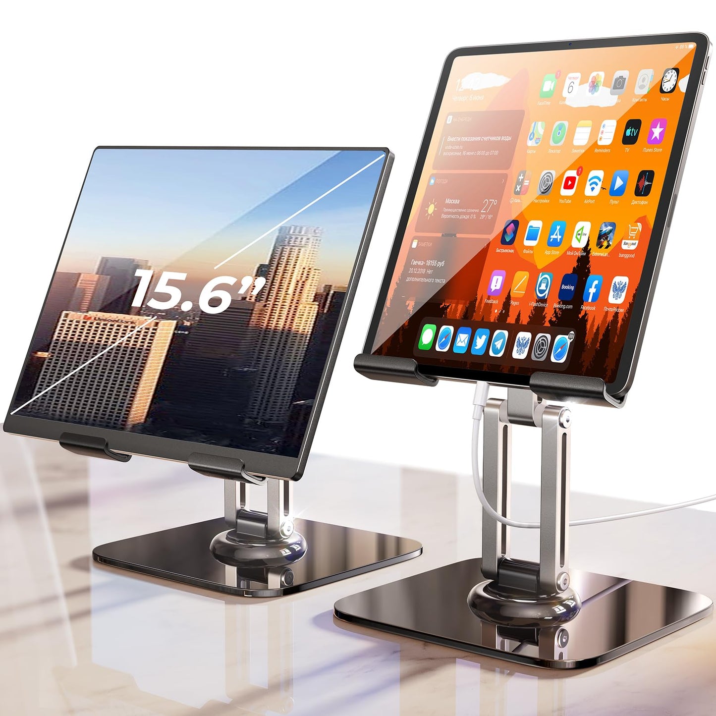 LISEN Fits iPad Stand Holder 360° Adjustable Tablet Foldable Fits iPad Stand for Desk Rotating Portable Monitor for 2024 iPad Accessories Tablets/PS/Switch