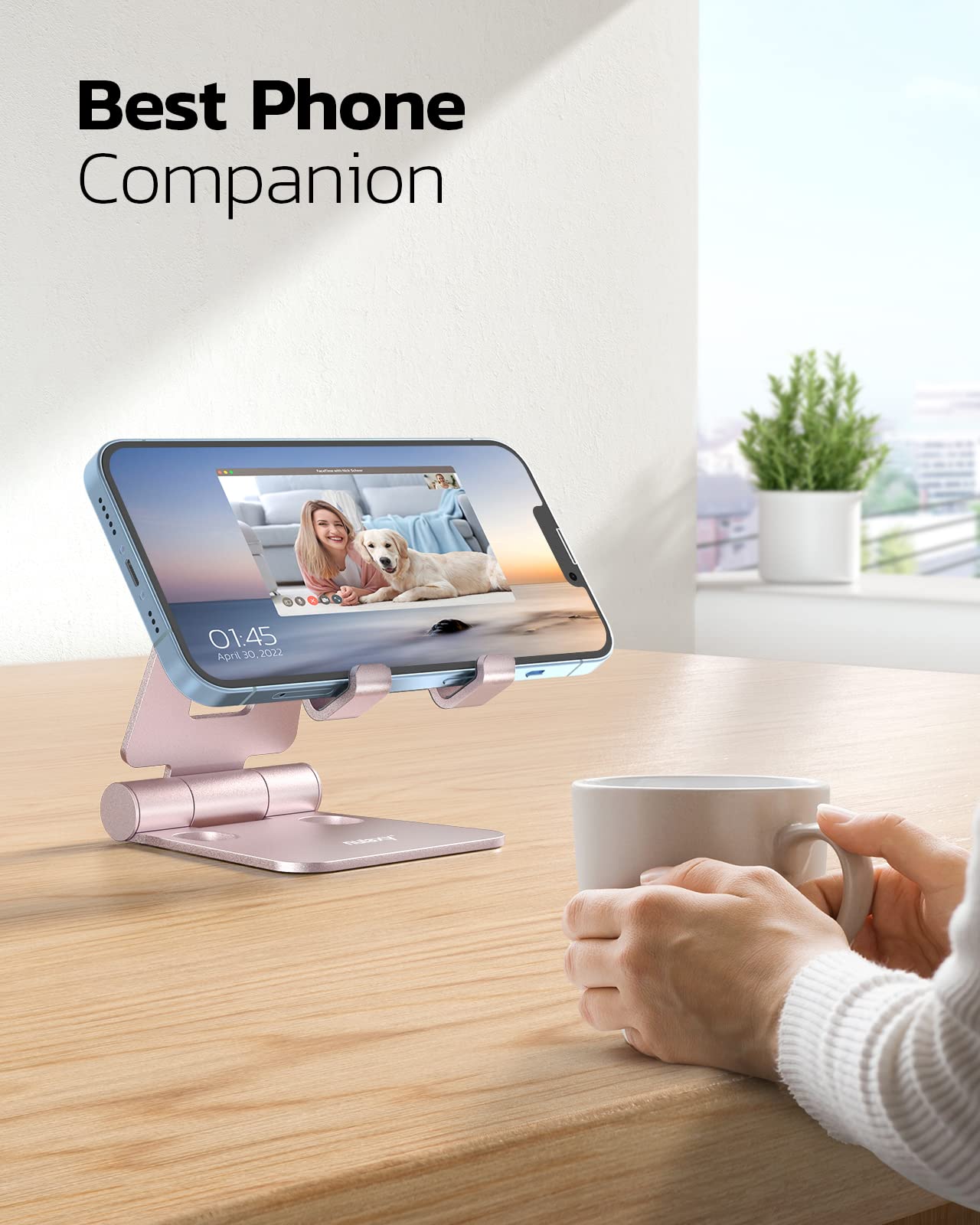 NULAXY Phone Stand, Fully Foldable Angle Height Adjustable Mobile Phone Holder Stand Dock Aluminum Desk Compatible with iPhone 15 14 13 12 11 Pro Max, HUAWEI, Galaxy, All Phones