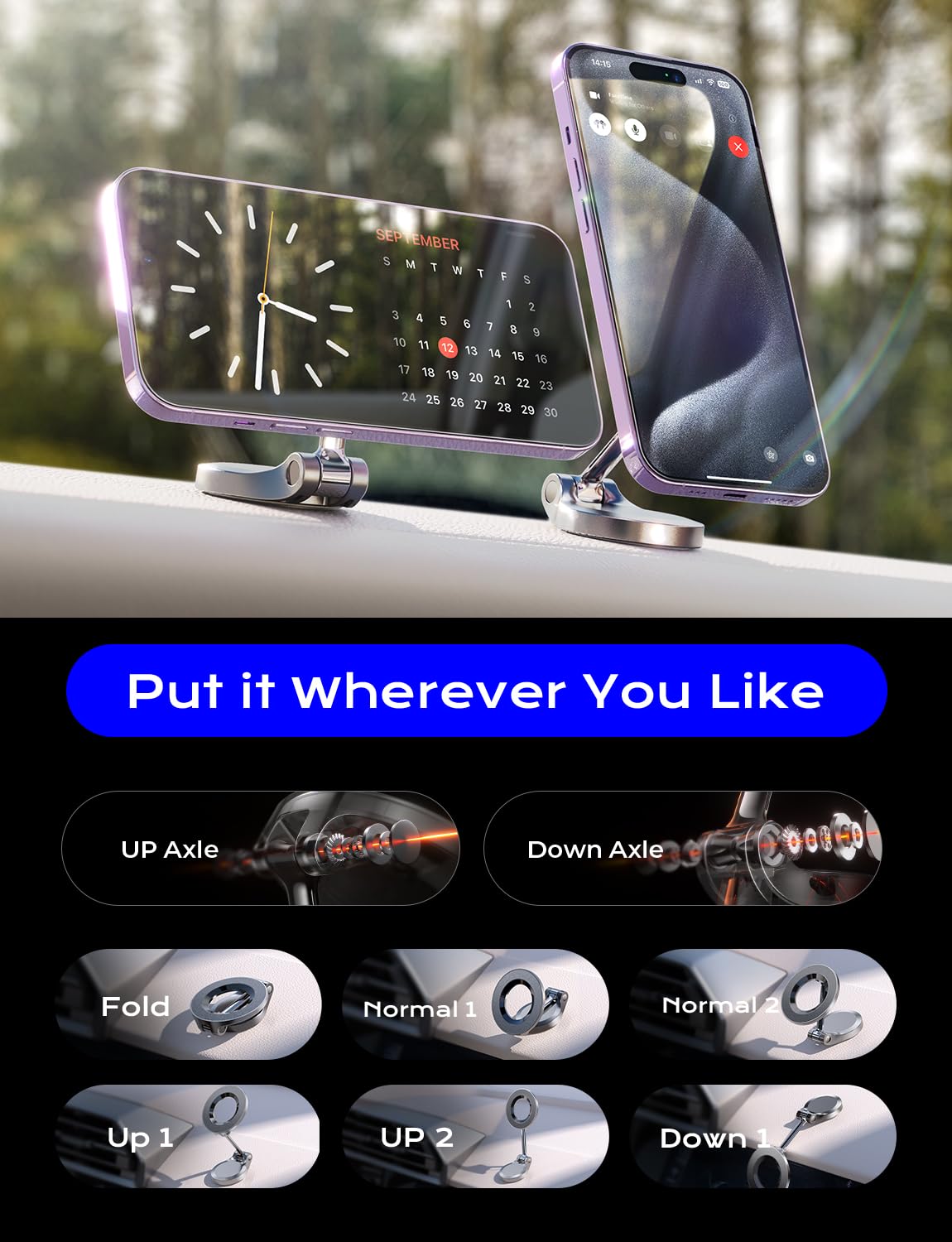 LISEN for Magsafe Car Mount 24 Permanent Magnets Magsafe Phone Holder for Cars Phone Car Mount for iPhone 16 Car Holder Car Accessories Fits iPhone 16 Pro Max 15 All Phones with Metal Ring