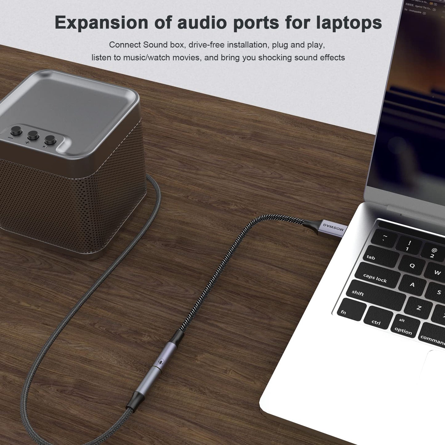MOSWAG USB to 3.5mm Jack Audio Adapter,External Sound Card USB-with 3.5mm Aux Stereo Converter Compatible with Headset,PC,Laptop,Linux,Desktops