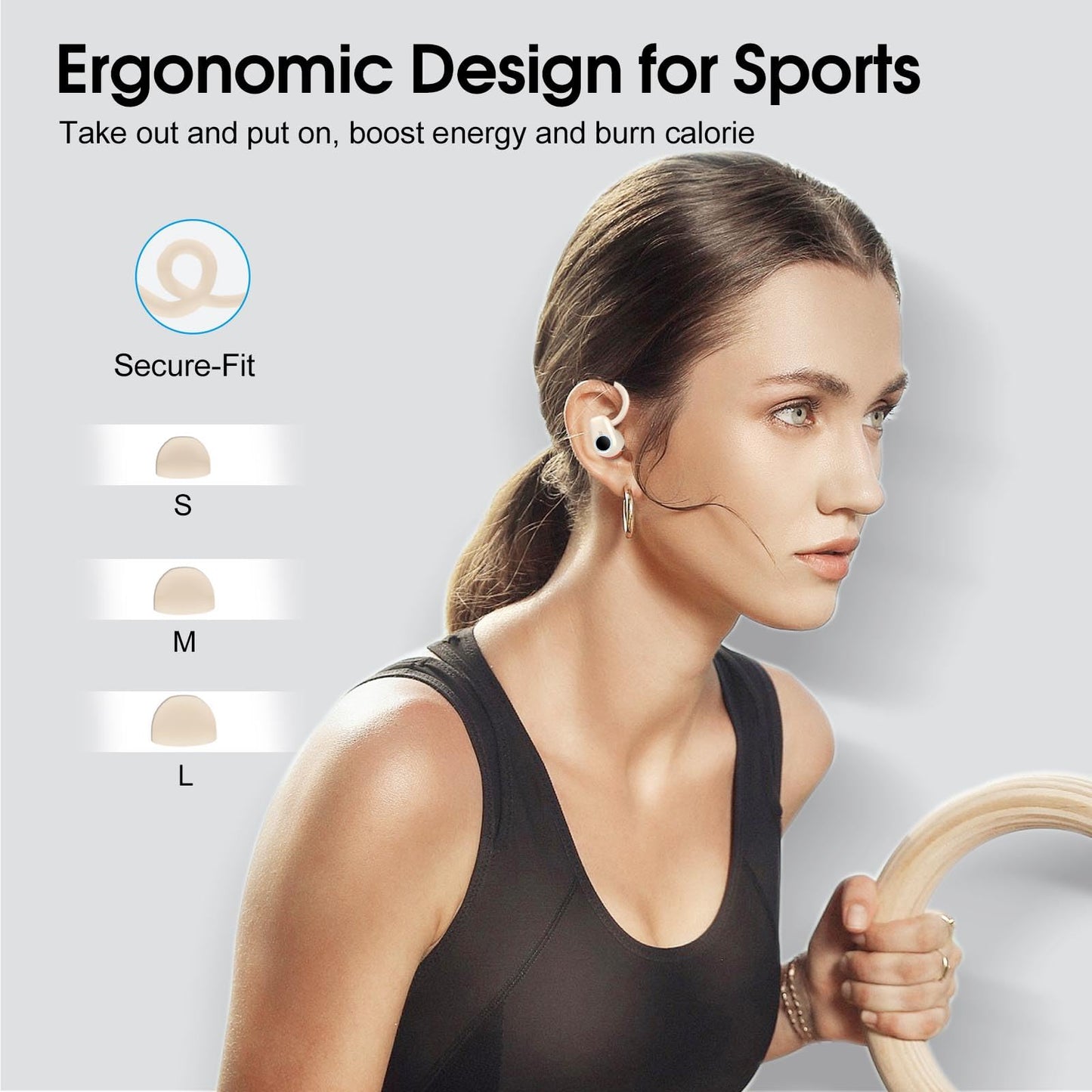 Wireless Earbuds, 2023 Earphones Bluetooth 5.3 Headphones Wireless, Earbuds with Earhooks,Waterproof Stereo Headphones Sport, Dual LED Display, Black