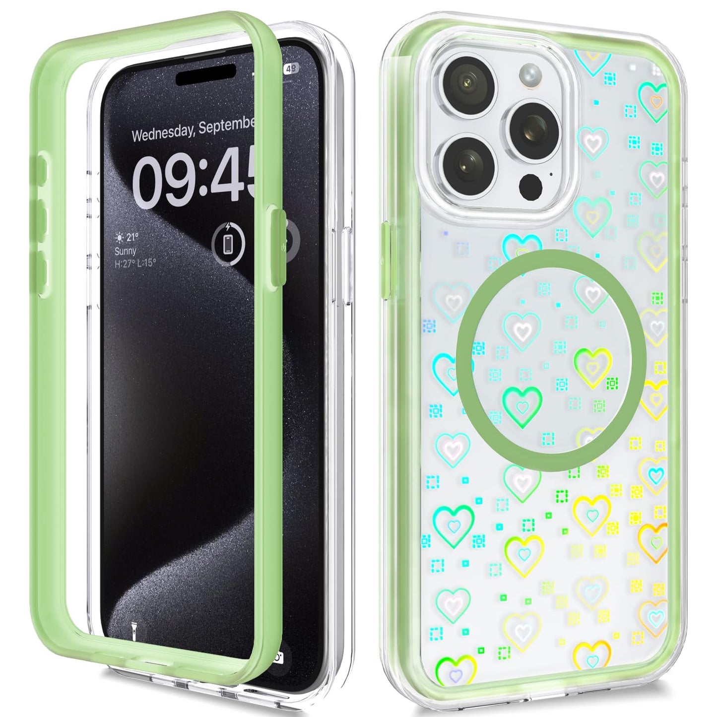 Vihibii for iPhone 15 Pro Max Case with Card Holder & Slide Camera Cover & Kickstand, Military Grade Drop Protection, Rugged Hard Back & Silicone Edge Wallet Phone Case