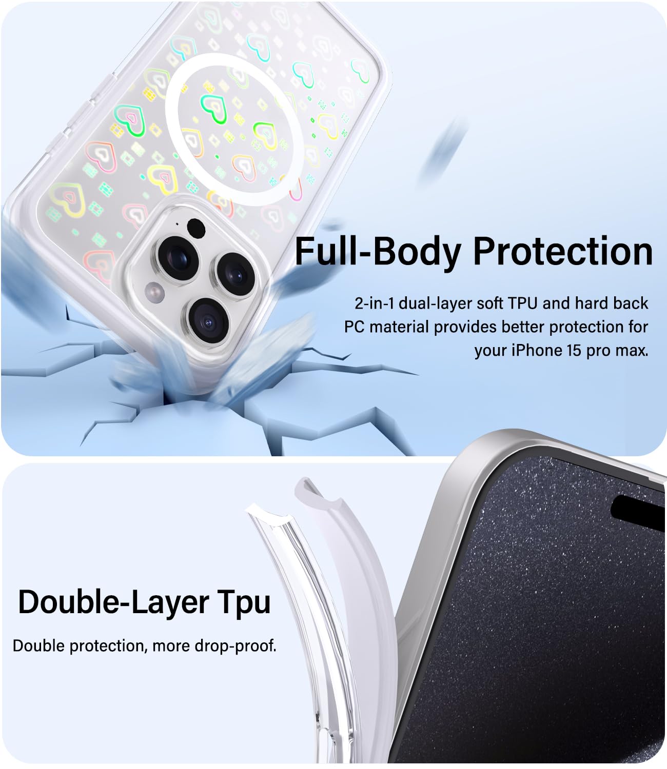 Vihibii for iPhone 15 Pro Max Case with Card Holder & Slide Camera Cover & Kickstand, Military Grade Drop Protection, Rugged Hard Back & Silicone Edge Wallet Phone Case