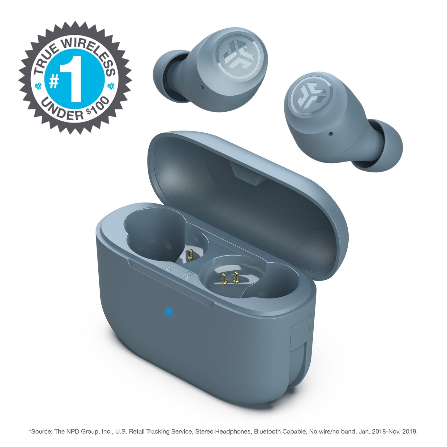JLab Go Air Pop True Wireless Earbuds, In Ear Headphones, Bluetooth Earphones, Ear Buds with 32H Playtime, Bluetooth Earbuds with Microphone, USB Charging Case, Dual Connect