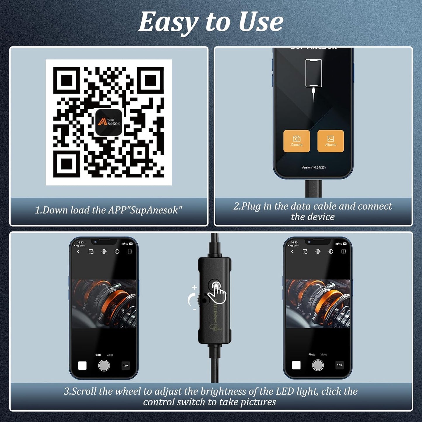 Endoscope Inspection Camera, Ennovor 1920 HD Flexible Rigid Snake Camera, 8 LED Lights Waterproof IP67 Tube Sink Pipe Drain Camera for Android iOS Tablet