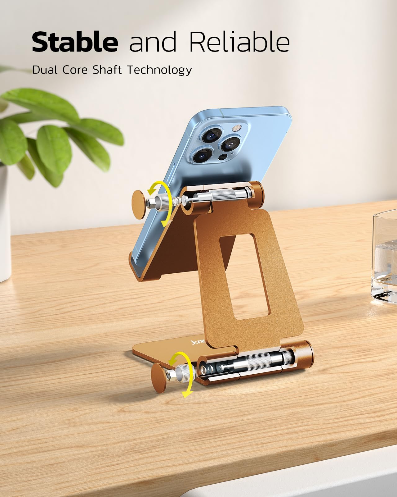 NULAXY Phone Stand, Fully Foldable Angle Height Adjustable Mobile Phone Holder Stand Dock Aluminum Desk Compatible with iPhone 15 14 13 12 11 Pro Max, HUAWEI, Galaxy, All Phones