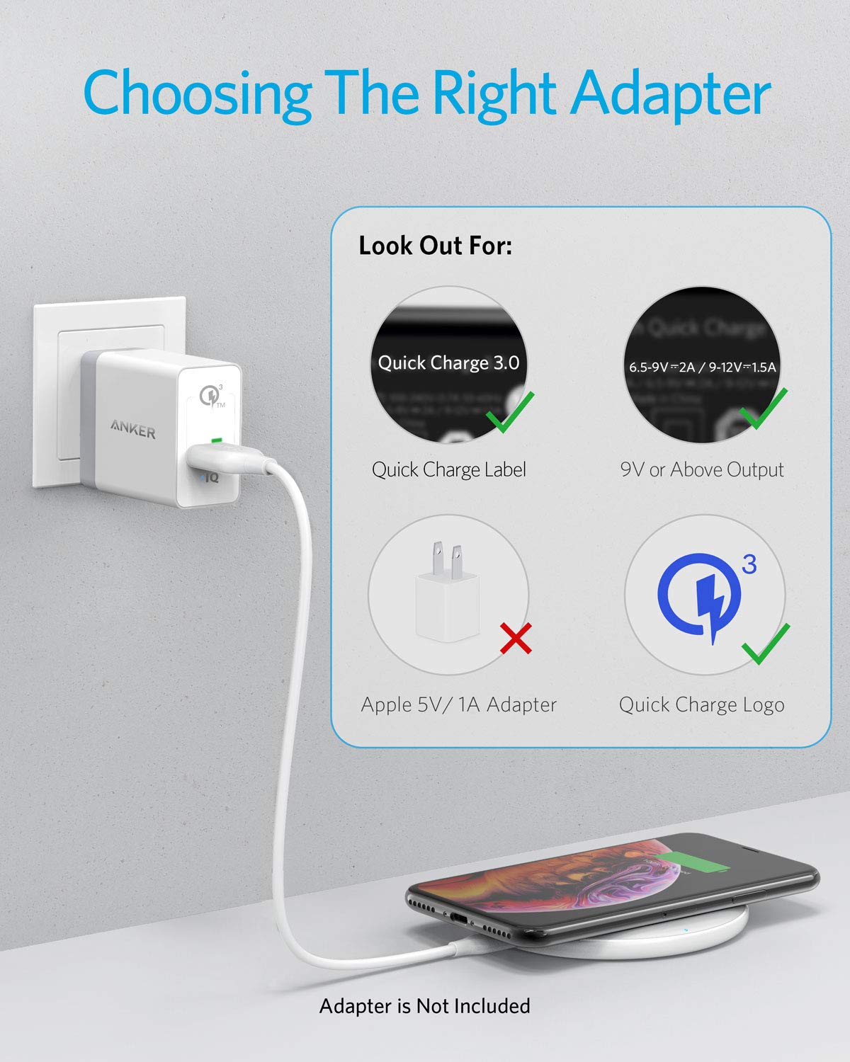 Anker Wireless Charger, PowerWave Pad for Samsung, Qi-Certified 10W Max for iPhone 13/13 Pro/12/11/SE 2024/AirPods/Galaxy S20