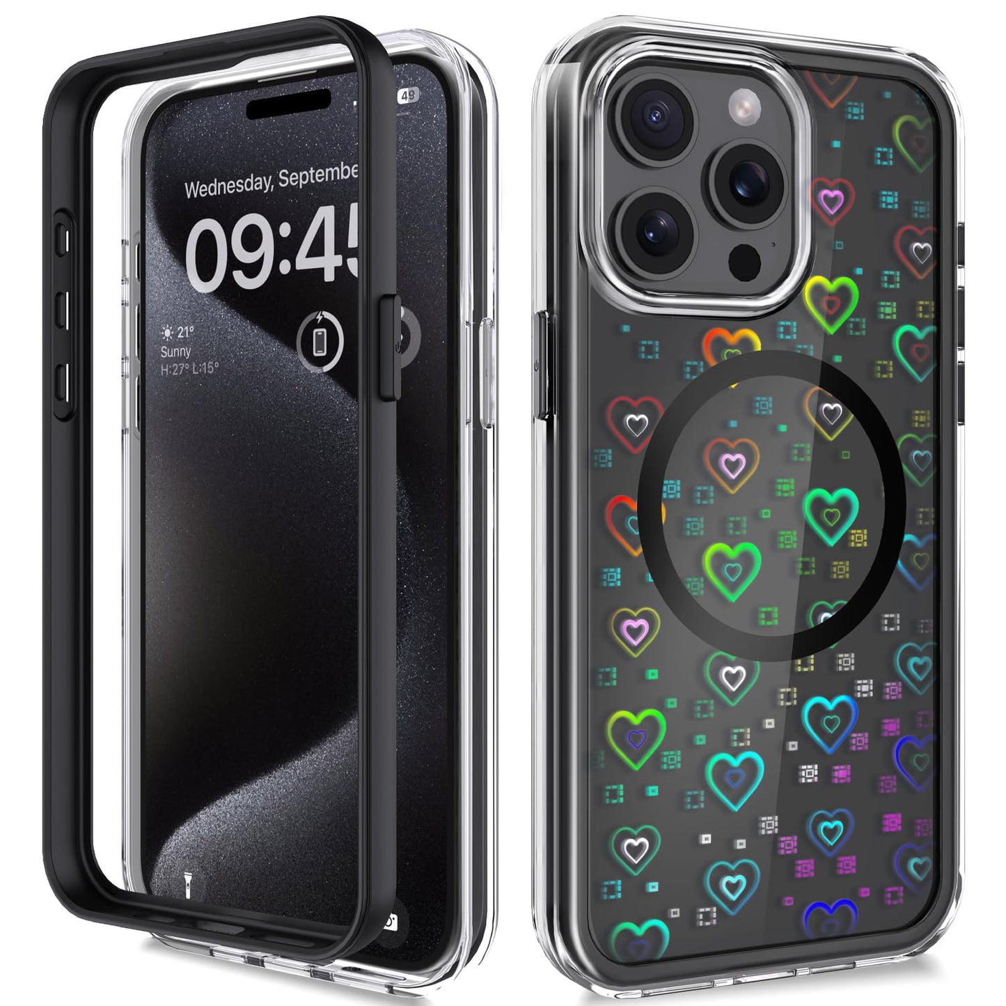 Vihibii for iPhone 15 Pro Max Case with Card Holder & Slide Camera Cover & Kickstand, Military Grade Drop Protection, Rugged Hard Back & Silicone Edge Wallet Phone Case