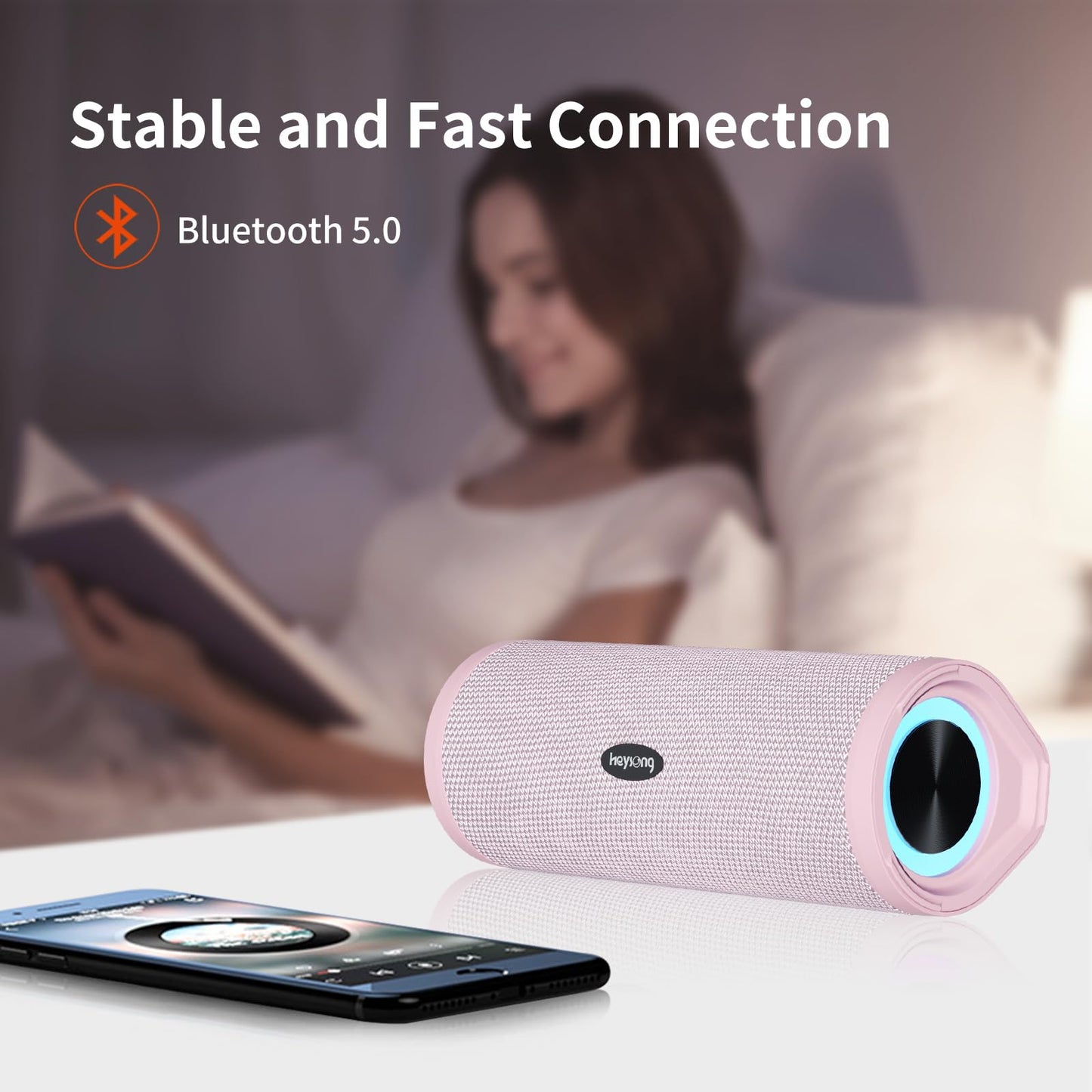 HEYSONG Portable Waterproof Bluetooth Speaker with LED Light – IPX7 Floating, Enhanced Bass, 40H Playtime, TF Card, True Wireless Stereo