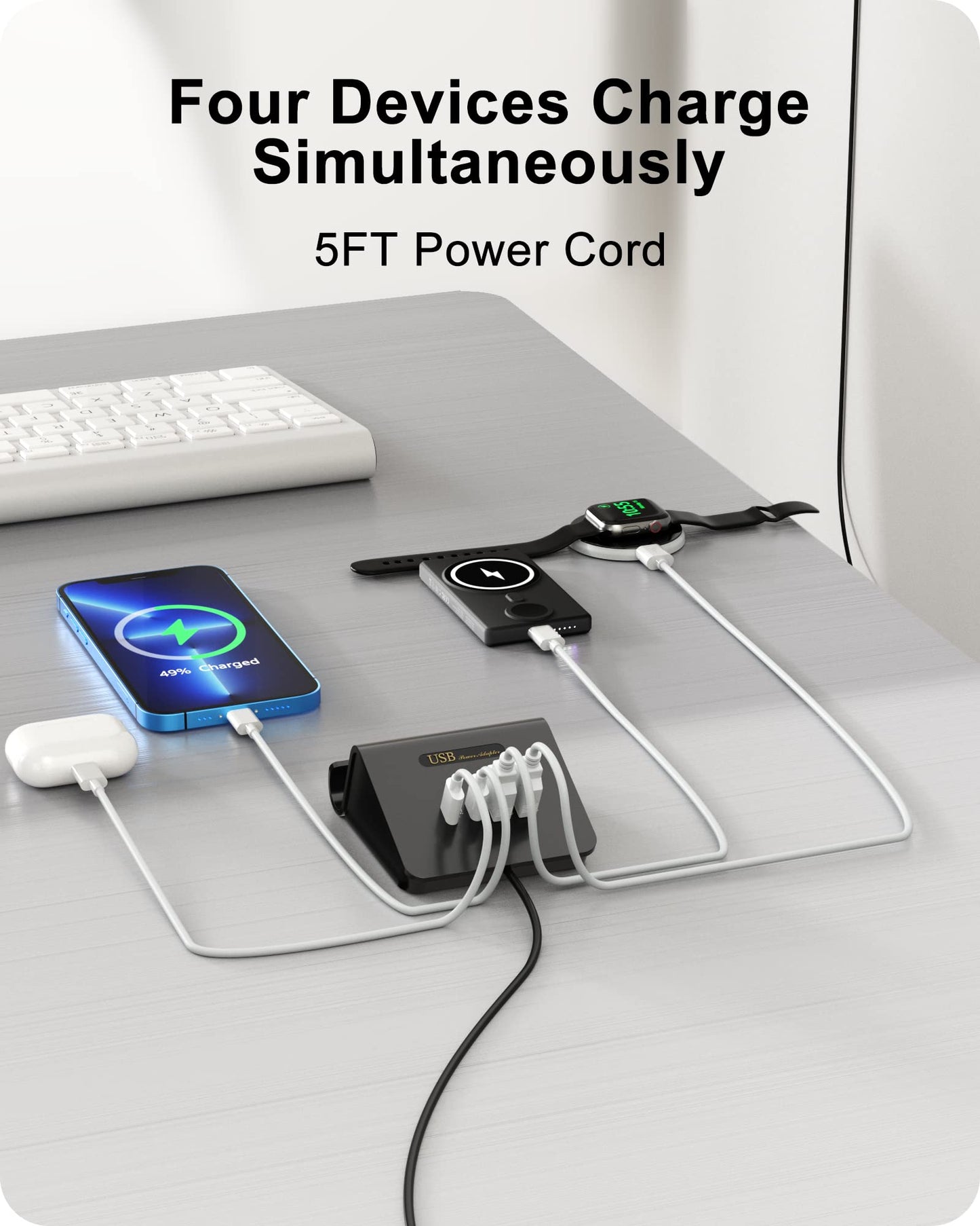 Qurzou USB Charging Station 25W USB Fast Charger Plug,Multi USB Wall Charger for iPhone 15/14/13/12,Samsung Galaxy S23/S22/S21,Android etc