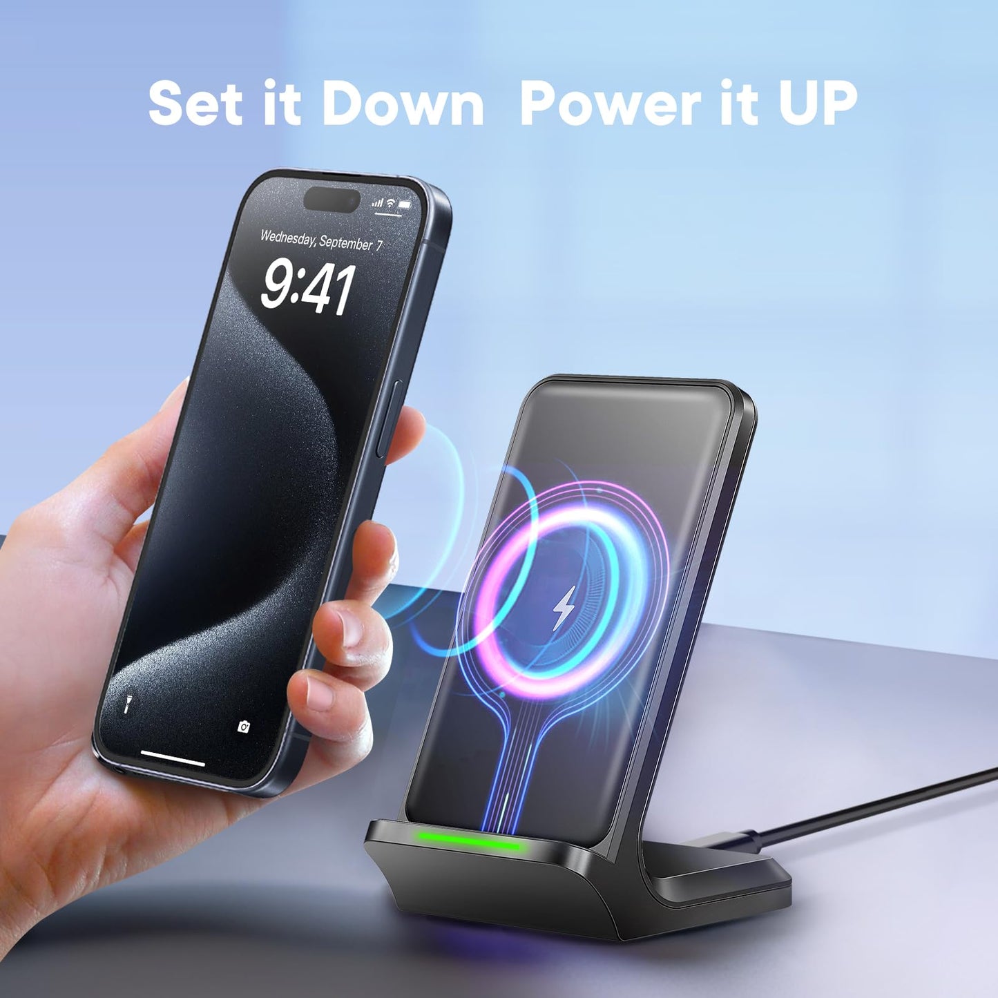 Wireless Charger, 15W Wireless Charging Stand, Wireless Charging Station for iPhone/Pro/Max/Plus, Samsung Galaxy and Qi-Enabled Phone