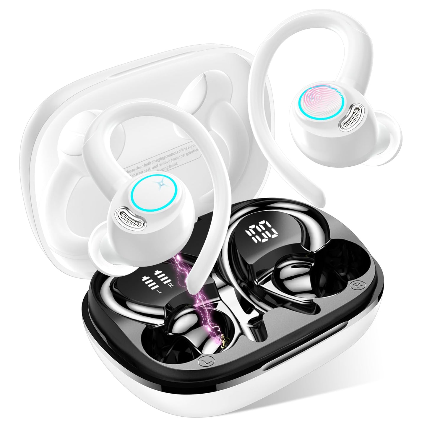 Jesebang Wireless Earbuds Bluetooth 5.3 – HiFi Stereo Sound with ENC Mic, Sport Ear Hooks, 40H Playtime, Dual LED Display