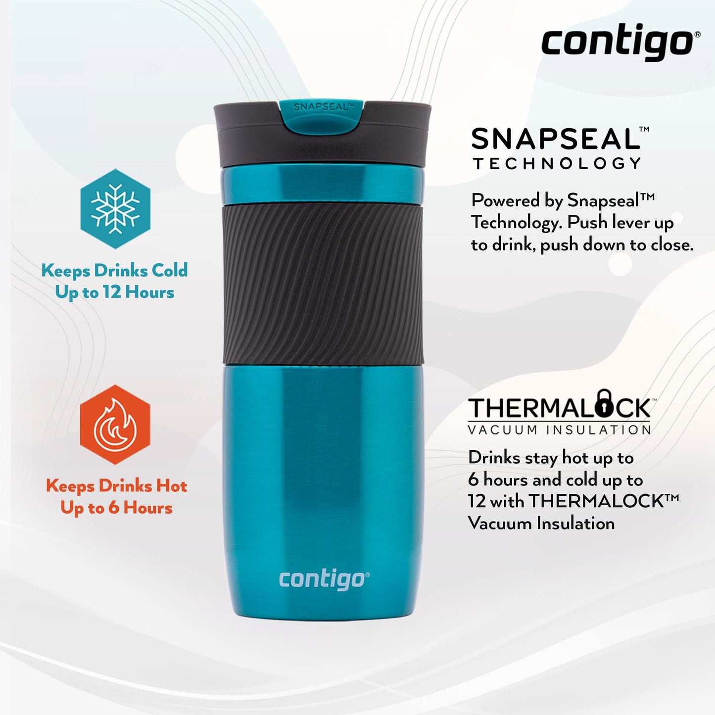 Contigo Byron Snapseal Travel Mug | Stainless Steel Thermal Mug | Vacuum Flask | Leakproof Tumbler | Coffee to Go Mug with BPA Free Easy-Clean Lid