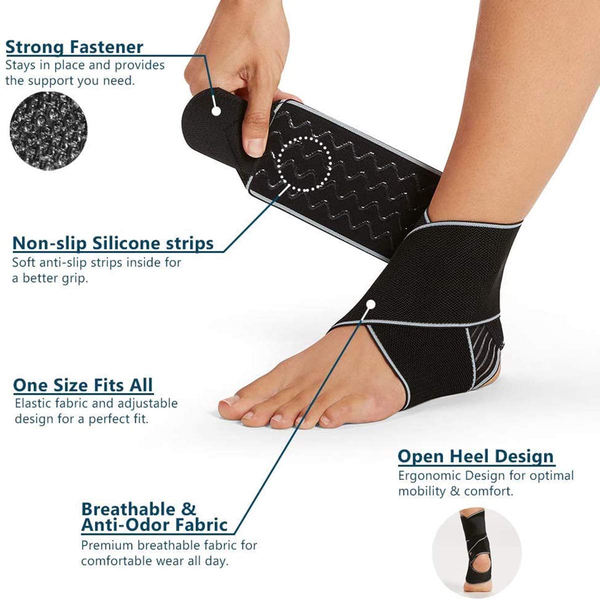 BESKEY Ankle Support Brace Adjustable Breathable Elastic Nylon Material Fit for Most Size Use for Sports