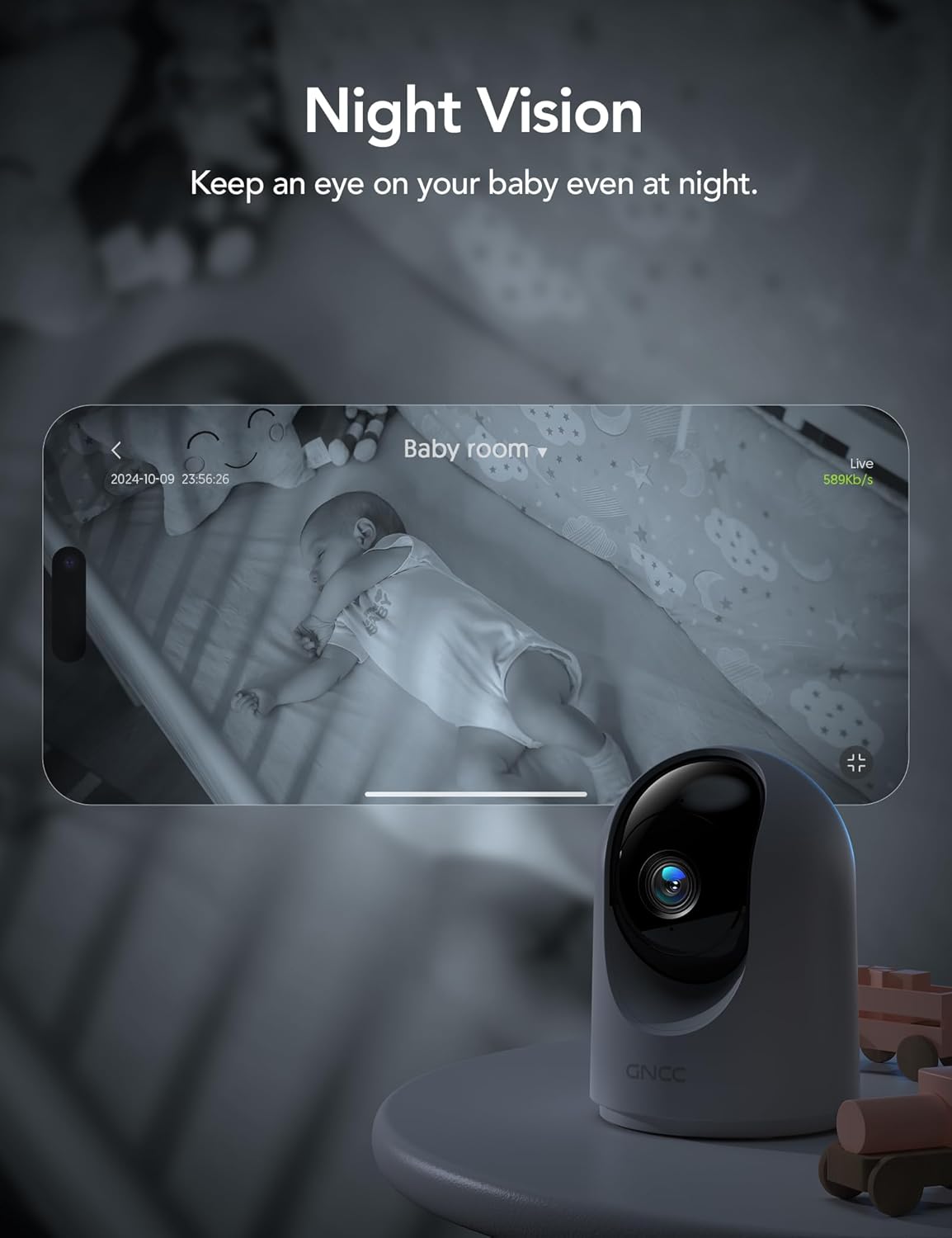 GNCC 2K/3MP Indoor WiFi Security Camera – 360° Pet & Baby Monitor with Night Vision, Motion Detection, 2-Way Talk, Alexa Compatible