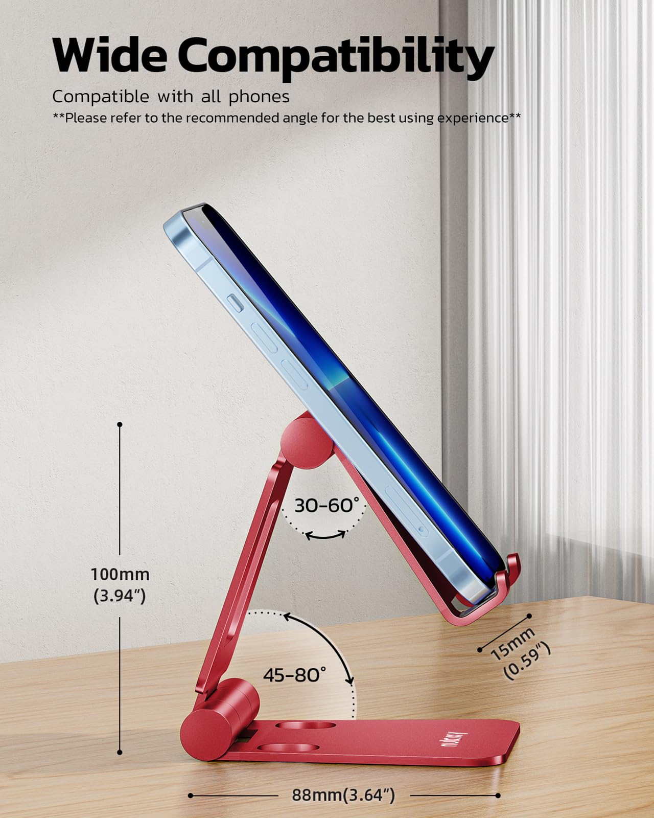 NULAXY Phone Stand, Fully Foldable Angle Height Adjustable Mobile Phone Holder Stand Dock Aluminum Desk Compatible with iPhone 15 14 13 12 11 Pro Max, HUAWEI, Galaxy, All Phones