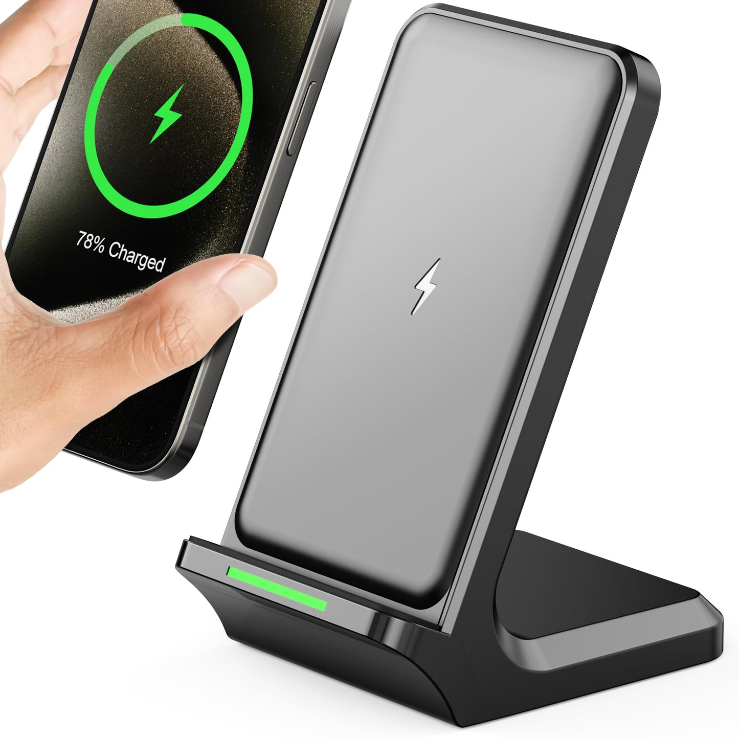 Wireless Charger, 15W Wireless Charging Stand, Wireless Charging Station for iPhone/Pro/Max/Plus, Samsung Galaxy and Qi-Enabled Phone