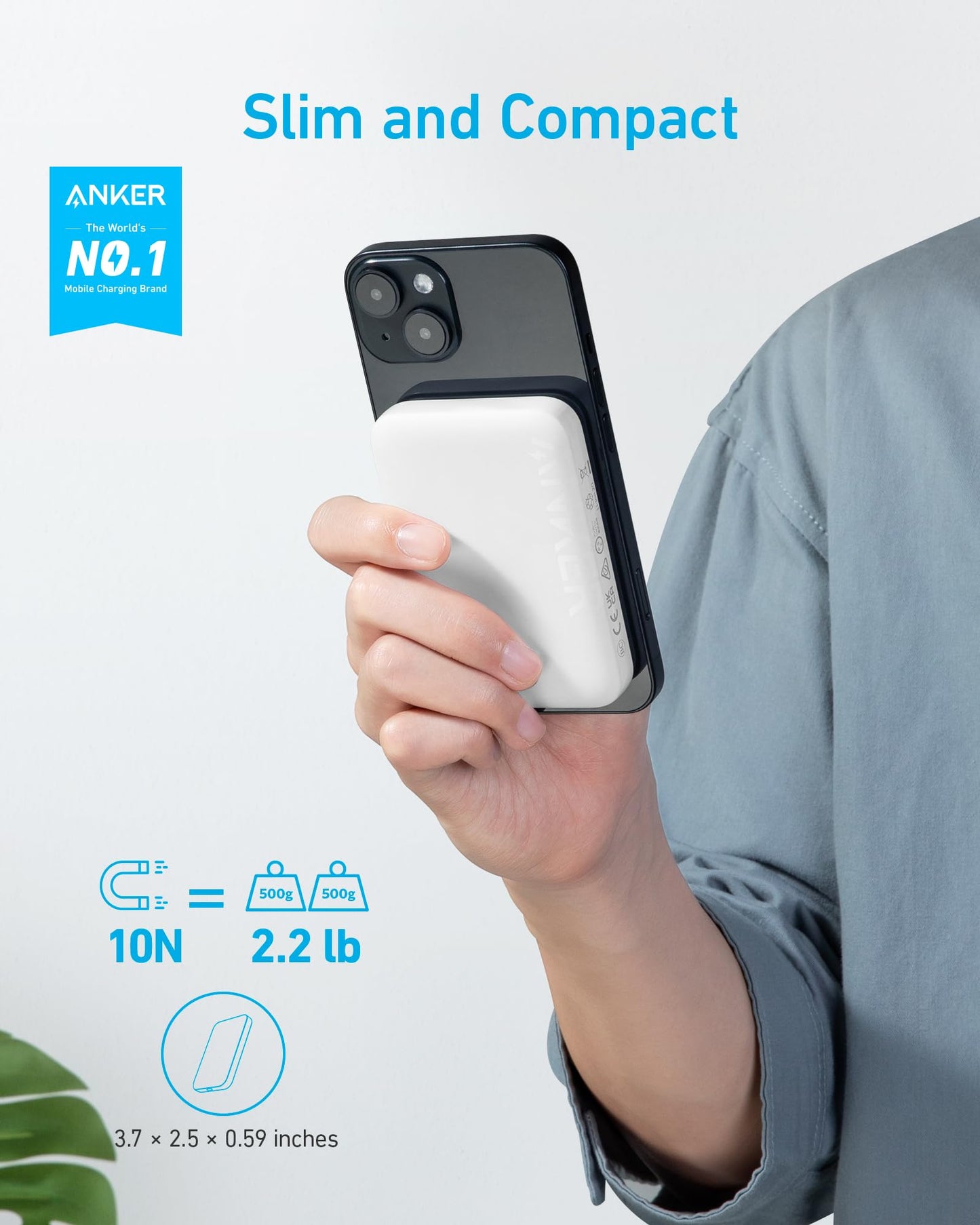 Anker Power Bank, 321 Magnetic Battery 5,000mAh Magnetic Wireless Portable Charger, Compatible with iPhone 15/15 Plus/15 Pro/15 Pro Max