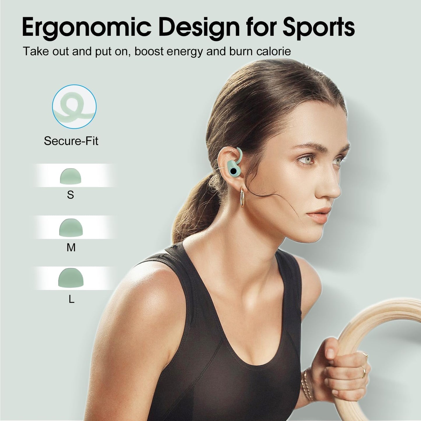Wireless Earbuds, 2023 Earphones Bluetooth 5.3 Headphones Wireless, Earbuds with Earhooks,Waterproof Stereo Headphones Sport, Dual LED Display, Black