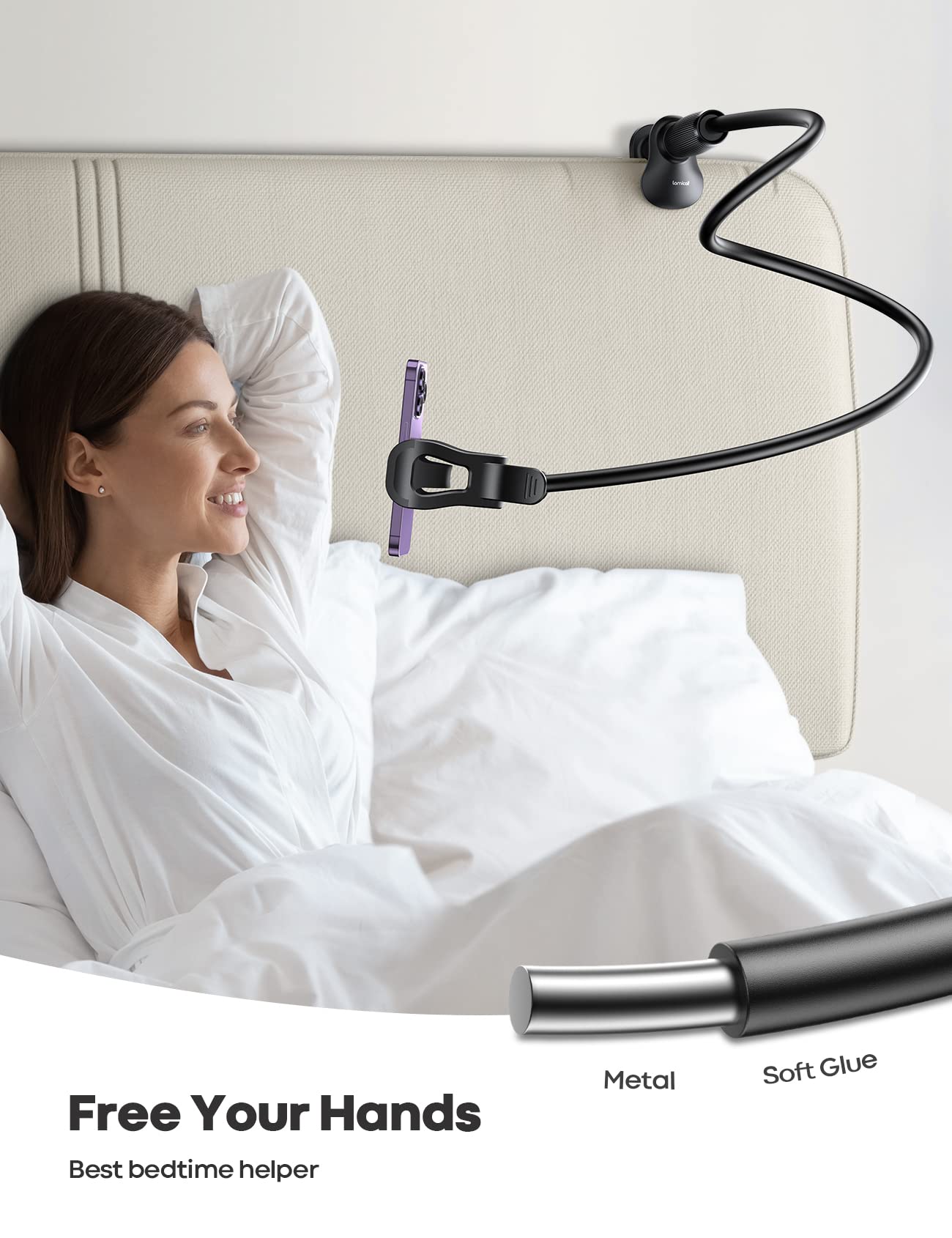 Lamicall Gooseneck Bed Phone Holder - Universal Flexible Lazy Arm for Desk, 360 Overhead Phone Mount Clip for iPhone 16 15 14 13 12 11 Series, Xs XR, Samsung, 4-7”
