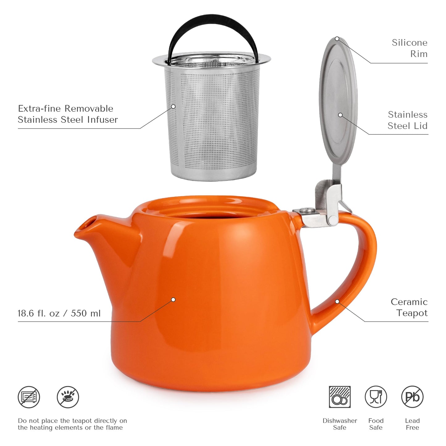 ORNA Ceramic Loose Leaf Teapot with Infuser Strainer and Lid – Small Porcelain Tea Pot Brewer for One or 2 Person