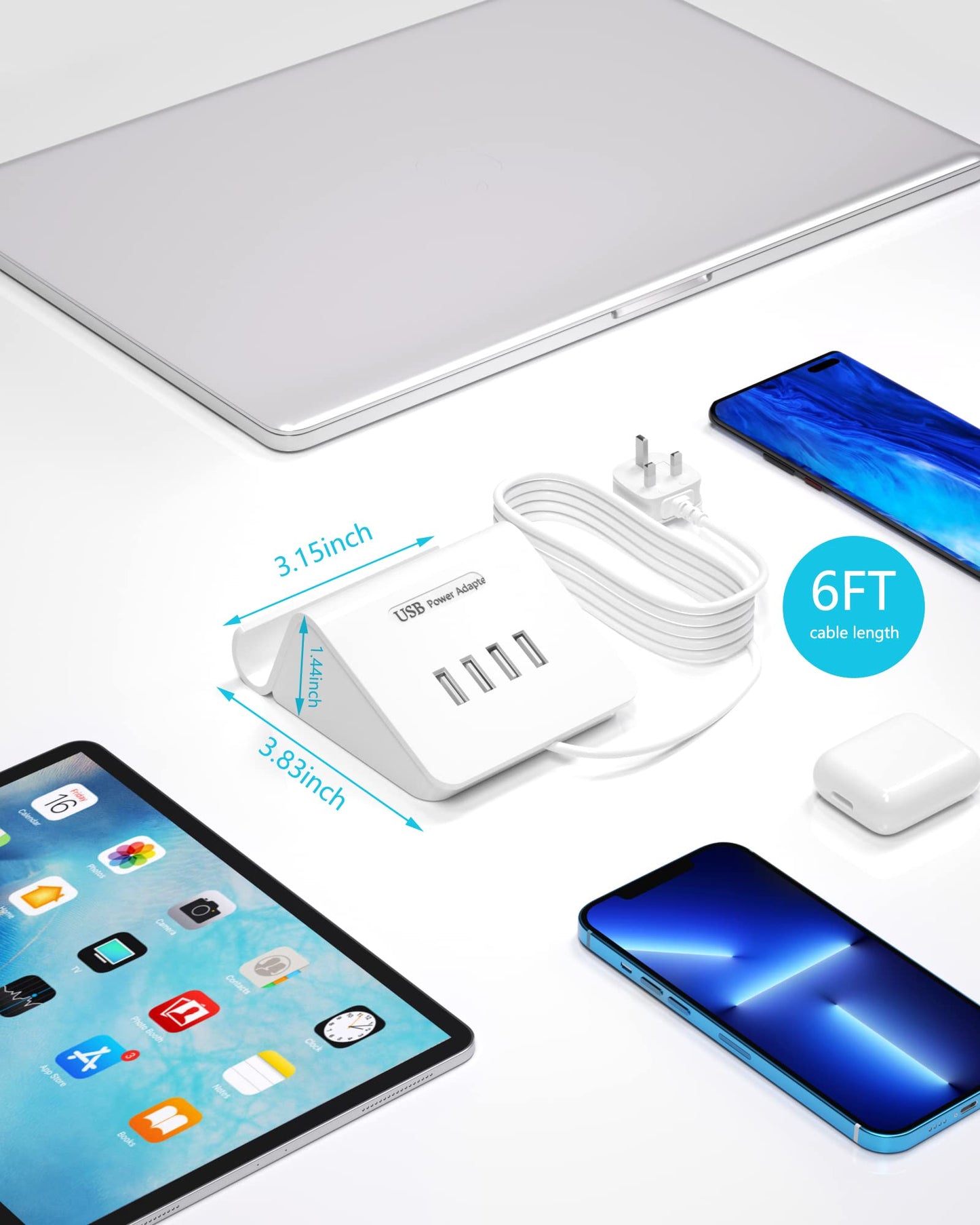 Qurzou USB Charging Station 25W USB Fast Charger Plug,Multi USB Wall Charger for iPhone 15/14/13/12,Samsung Galaxy S23/S22/S21,Android etc