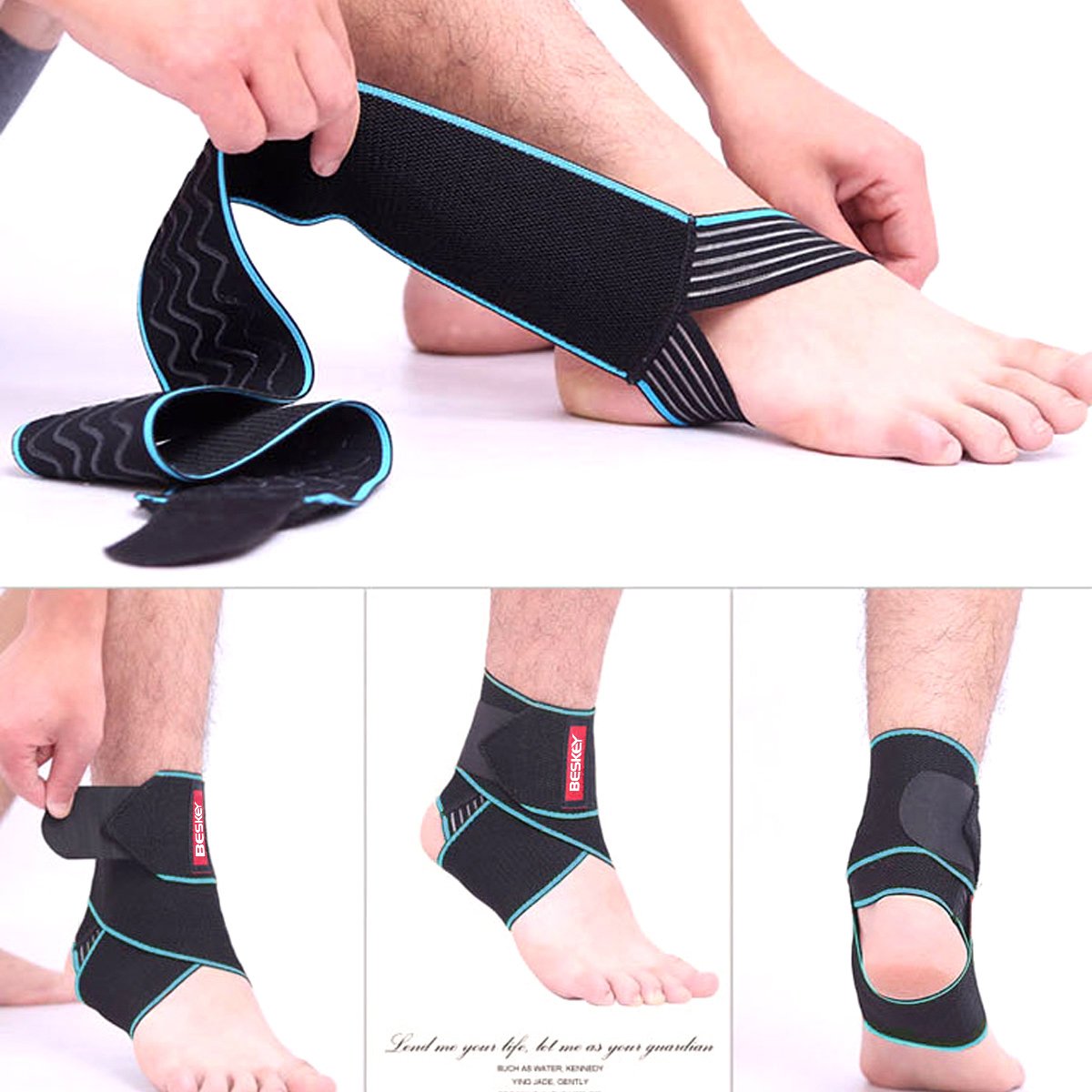 BESKEY Ankle Support Brace Adjustable Breathable Elastic Nylon Material Fit for Most Size Use for Sports