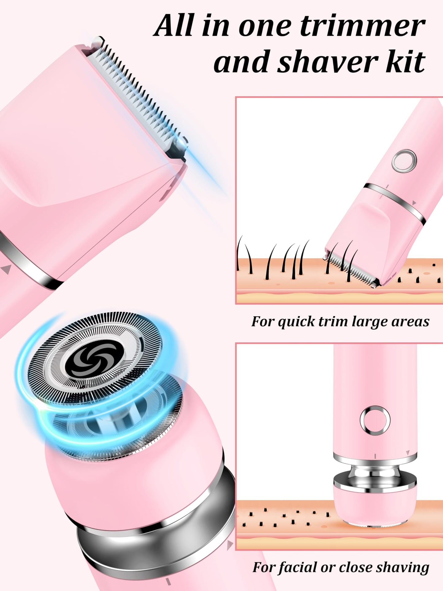 Cayzor Waterproof 2-in-1 Facial Hair Removal Trimmer for Women – Cordless Electric Bikini Razor for Face, Upper Lip, Chin, Armpit, Legs (Purple)