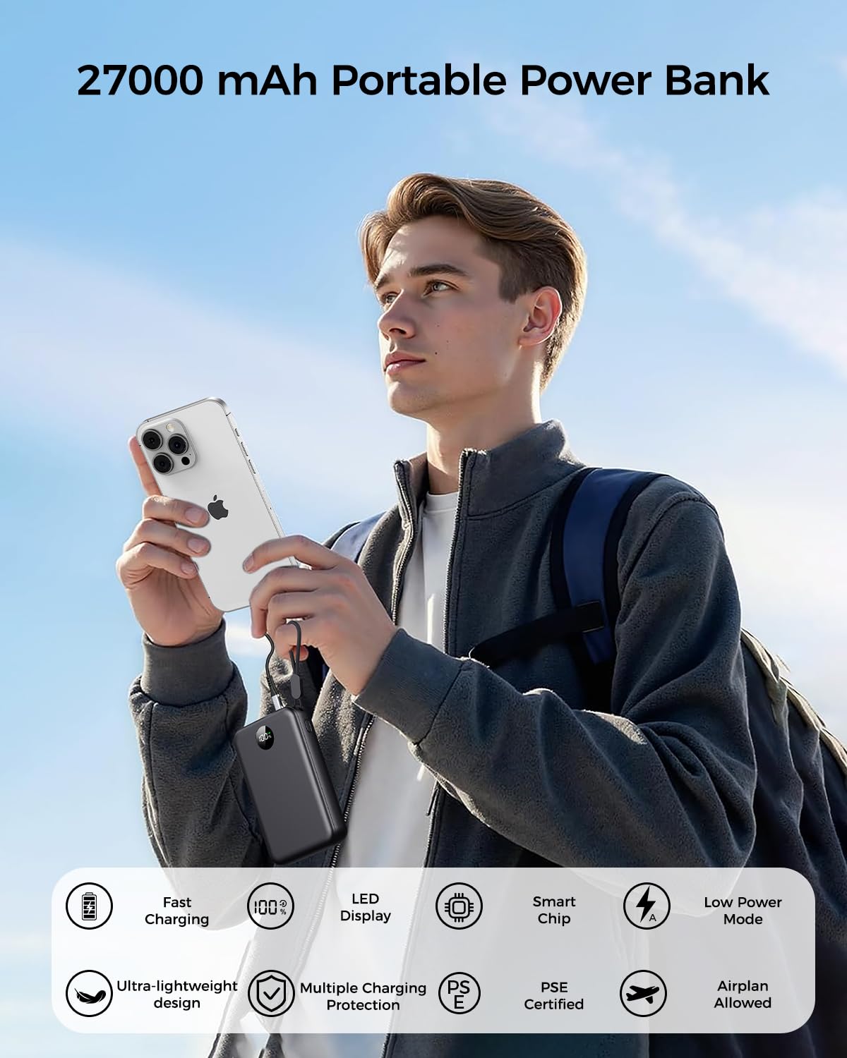 LKOUY 22.5W Super Fast Charging Power Bank – Ultra Slim, Lightweight, Triple Ports USB
