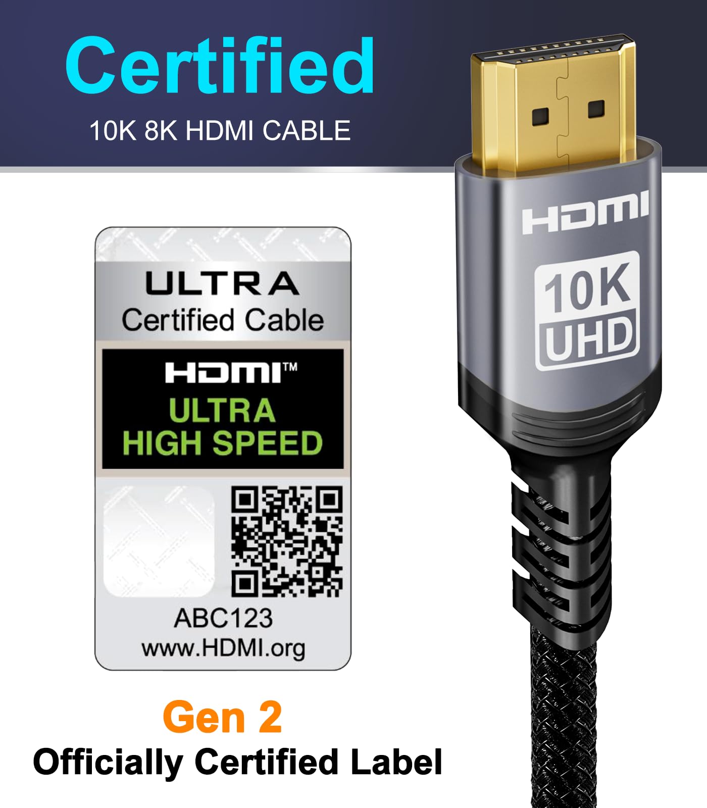 Sniokco 10K 8K HDMI 2.1 Cable 2M, Certified 48Gbps Ultra High Speed HDMI® Cable 0.01ms 4K 240Hz 165Hz 120Hz 8K 60Hz eARC Netflix HDCP 2.3 2.2 DTS:X HDR10+ TV Monitor Projector Roku Sky-Q PS5 X-box