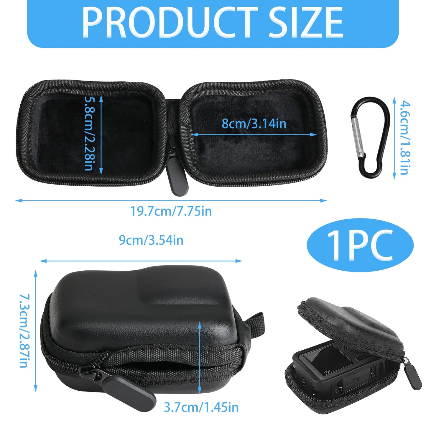 TalNite Black Mini Carrying Case for Gopro Hero,Hard Shell Travel Storage Case,Waterproof Bag Case for DJI Osmo Action,Campark,Action Camera