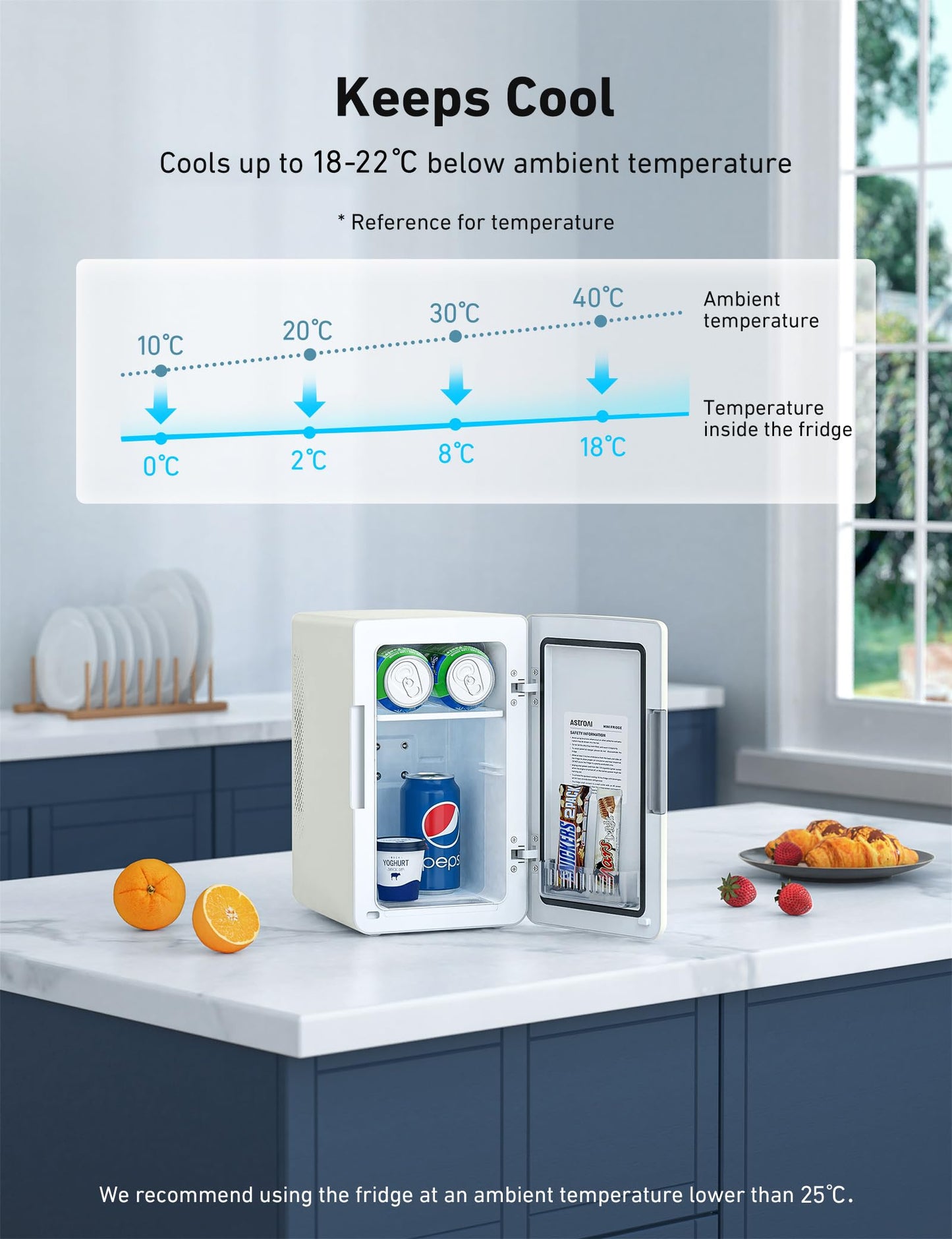 AstroAI 6L Mini Fridge – Portable Cooler & Warmer for Skincare, Drinks, Car, Bedroom & Travel (Deep Black)