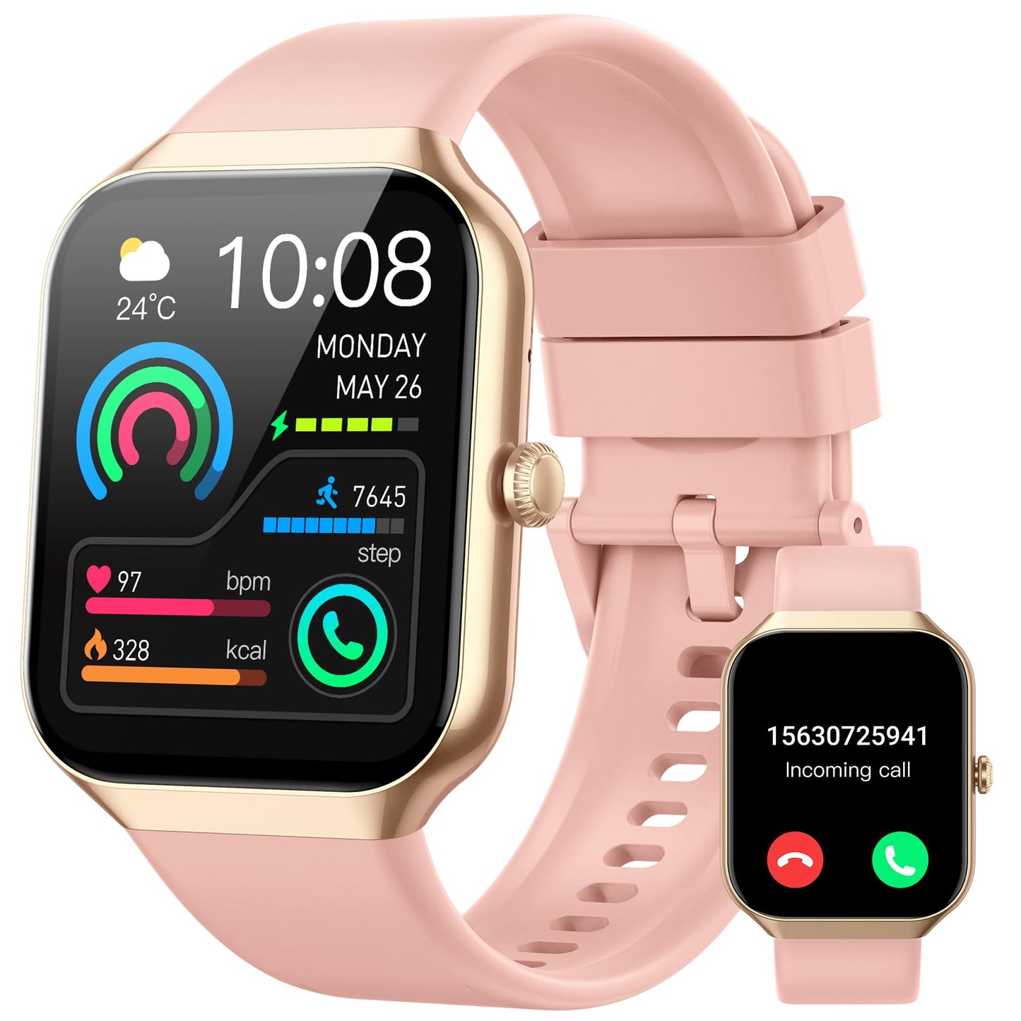 Smart Watch for Men Women Answer/Make Calls, 1.96" Fitness with Step Counter Heart Rate Sleep Monitor, Fitness Sports Activity Waterproof, Smartwatches for Android IOS