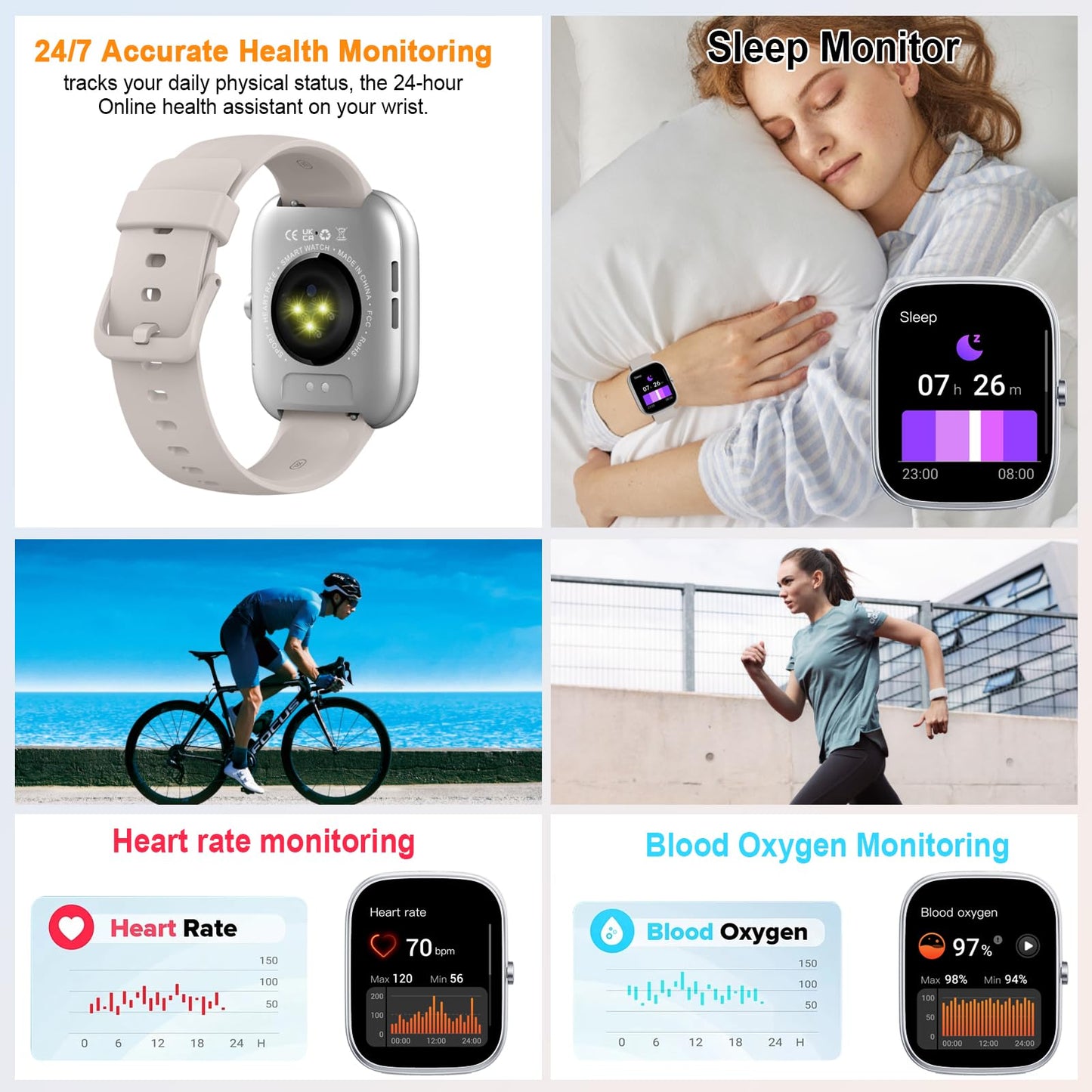 Smart Watch for Men Women Answer/Make Calls, 1.91" Fitness with Heart Rate Sleep Monitor, Step Counter Fitness Sports Activity Waterproof