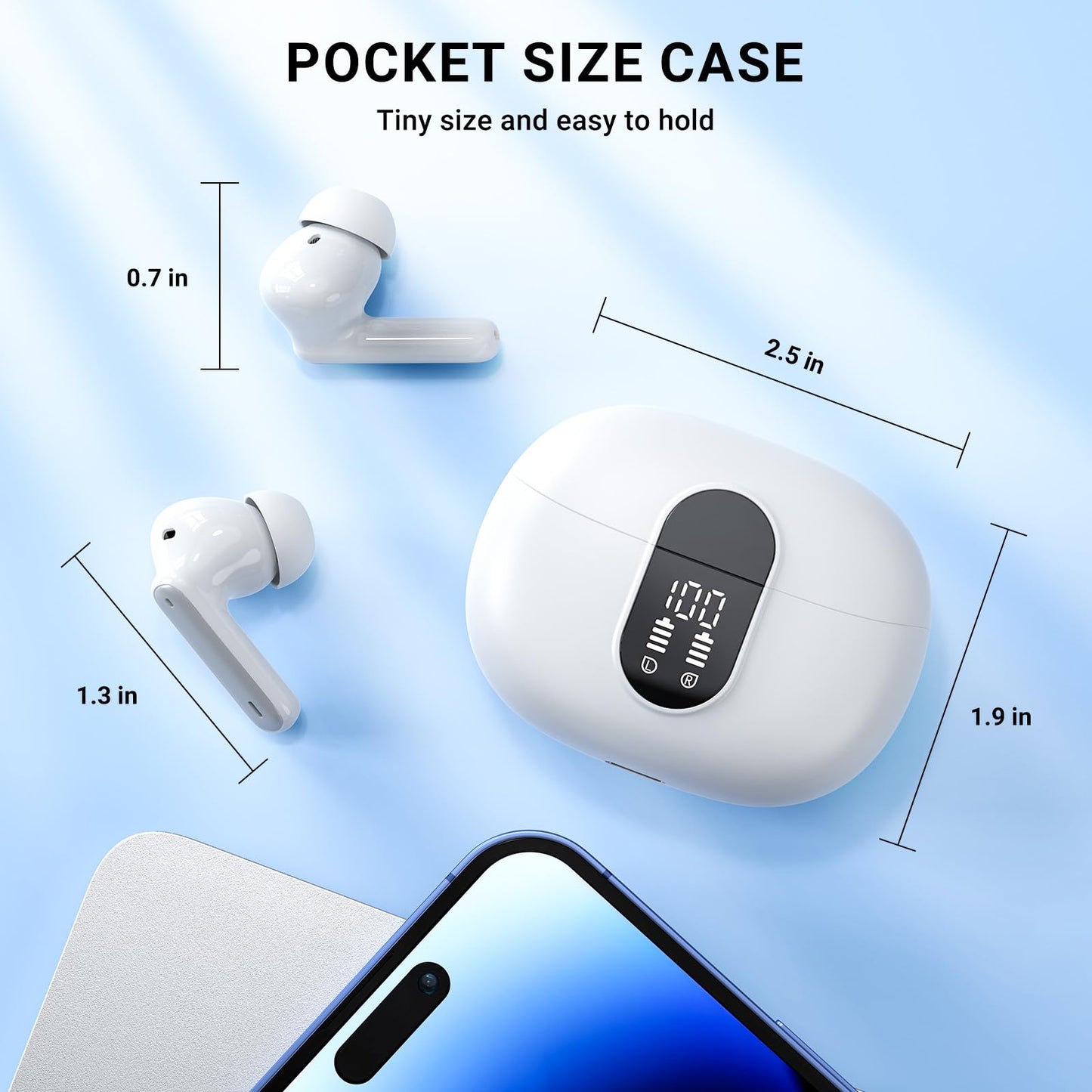 Wireless Earbuds,Earphones Bluetooth 5.3 in Ear with 4 Mic ENC Calls Noise Cancelling Wireless Headphones Mini LED Display HiFi Stereo 42H Playtime Bluetooth Earbuds Touch Control