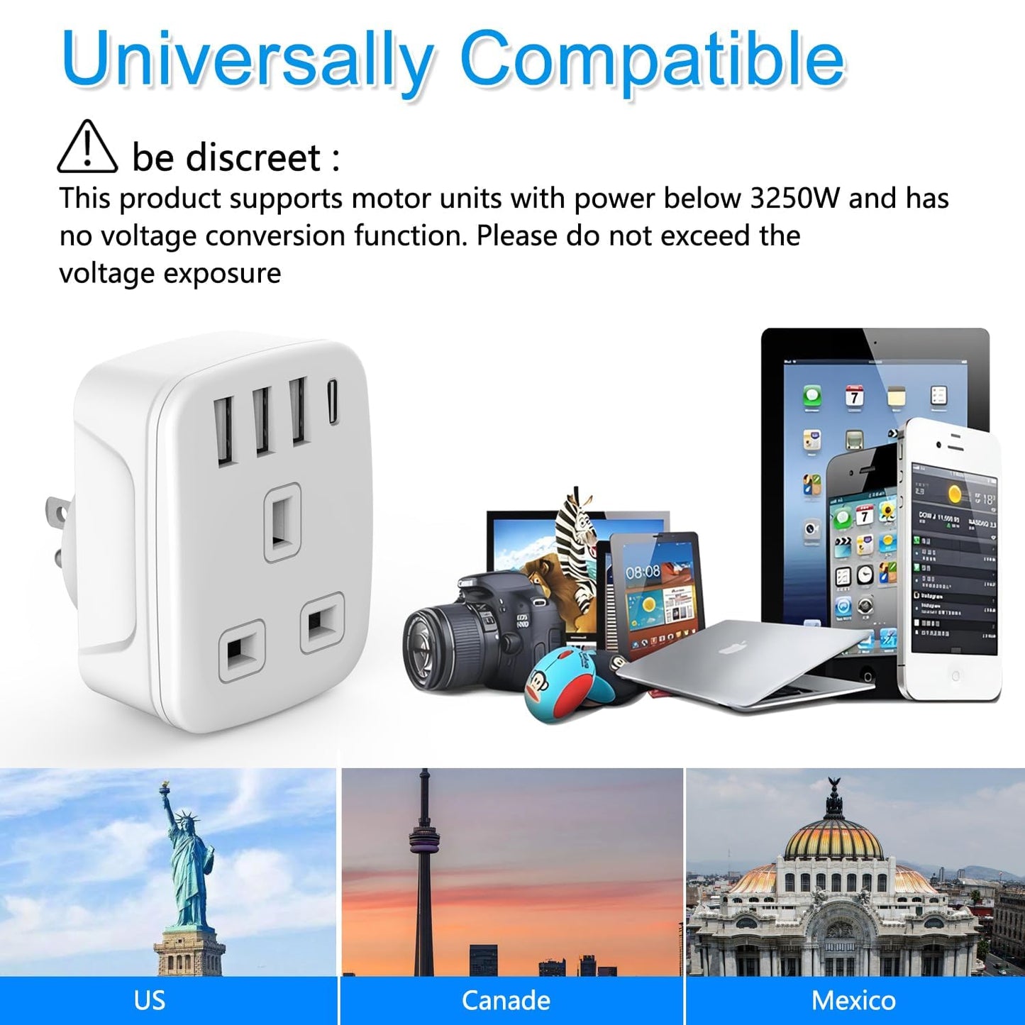 Amoi UK to South Africa Plug Adapter,Grounded Type M South Africa Plug Adapter, with 4 USB Ports 17W USB C Fast Travel Charger, Africa,Namibia, Swaziland, Lesotho, Bhutan,Botswana(Type M)