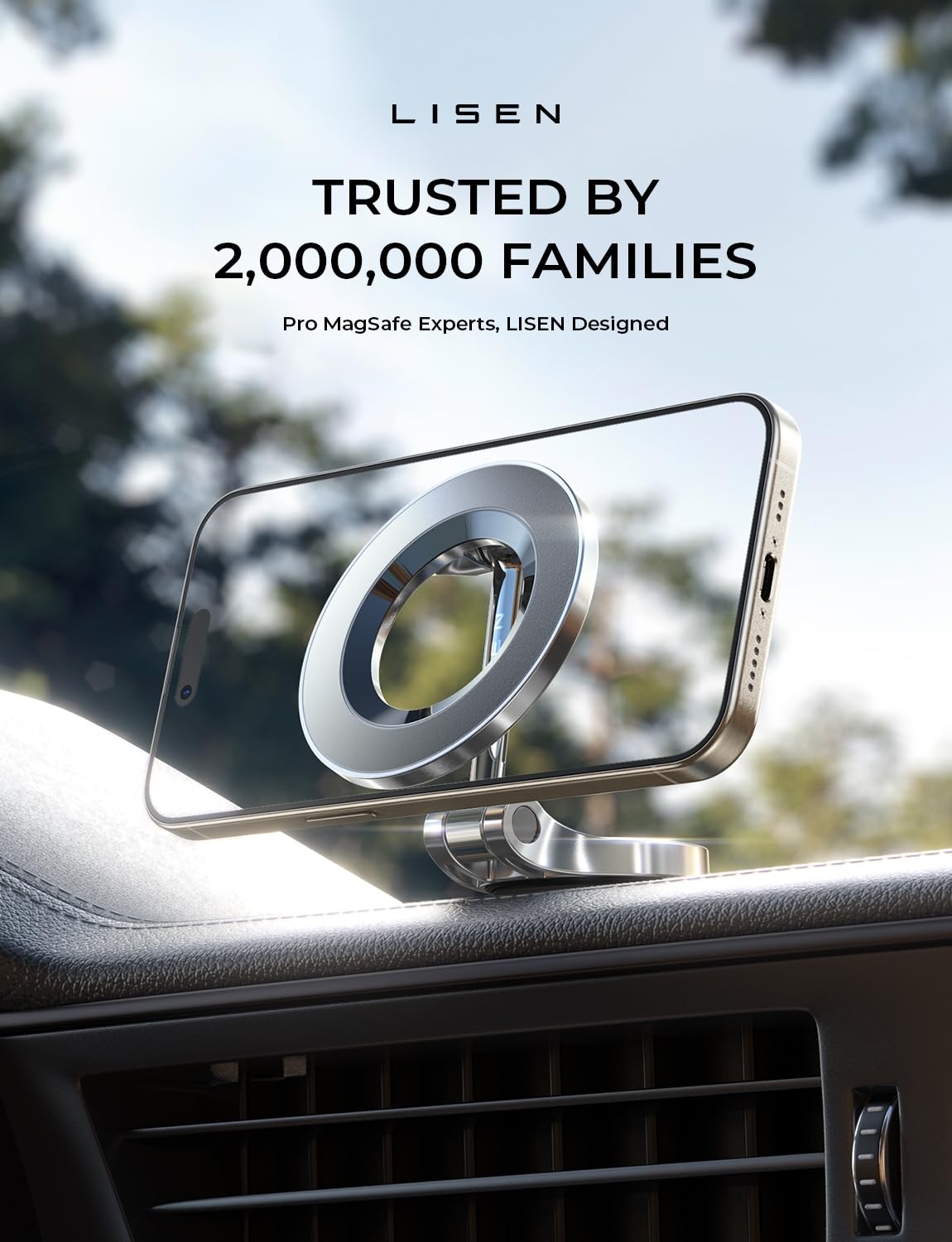 LISEN for Magsafe Car Mount 24 Permanent Magnets Magsafe Phone Holder for Cars Phone Car Mount for iPhone 16 Car Holder Car Accessories Fits iPhone 16 Pro Max 15 All Phones with Metal Ring