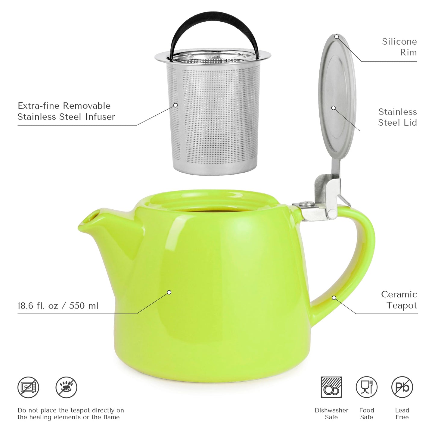 ORNA Ceramic Loose Leaf Teapot with Infuser Strainer and Lid – Small Porcelain Tea Pot Brewer for One or 2 Person