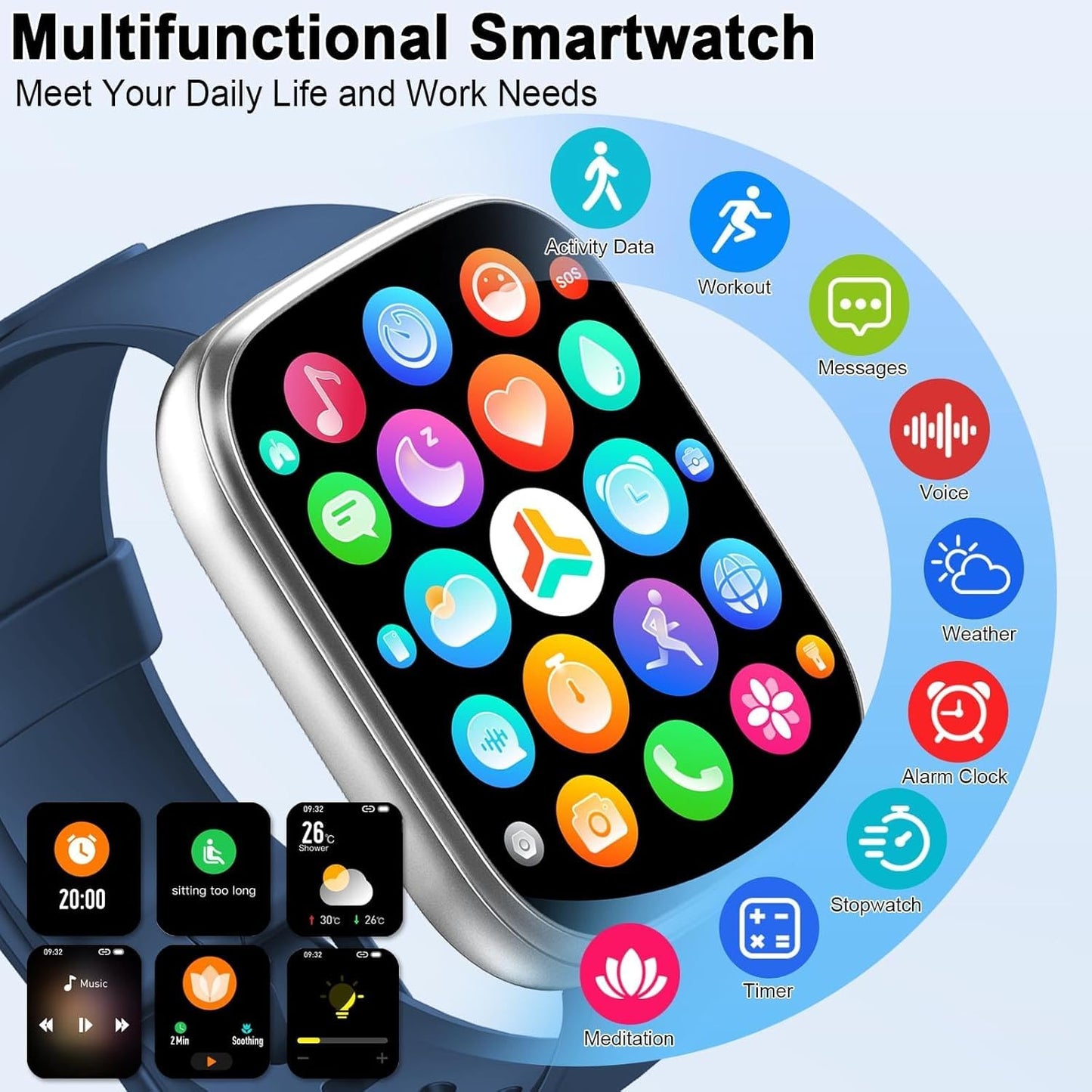 Smart Watch for Men & Women with Call Function, 1.95" HD Display, Heart Rate, SpO2, Sleep Tracker, 100+ Sports Modes, IP68 Waterproof Fitness Tracker for Android & iOS