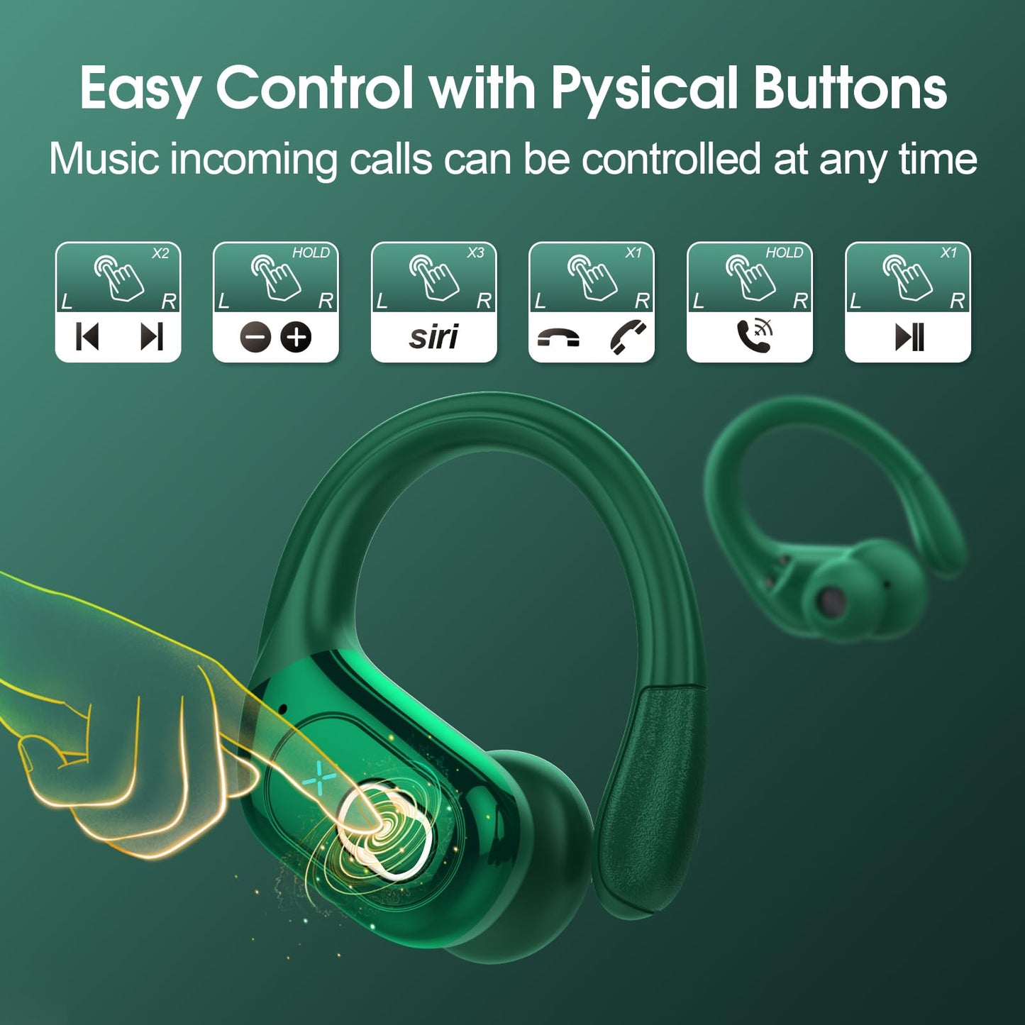 STECEi Wireless Earbuds β 75H Bluetooth 5.4 Earphones with ENC Noise Cancelling Mics, HiFi Stereo Sound, Earhooks, IP7 Waterproof for Running, Gym & Sports (Black)