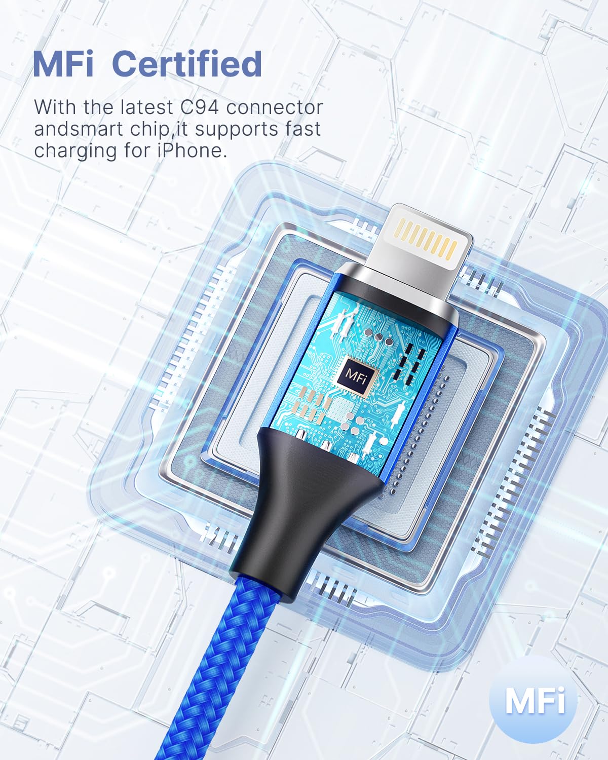 Aioneus iPhone Charger Cable 2M, MFi Certified Lightning Fast Charging Cable Lead Nylon Lightning to USB Cable for iPhone 14 13 12 11 Pro Max XS XR X 8 7 6 Plus 5 SE