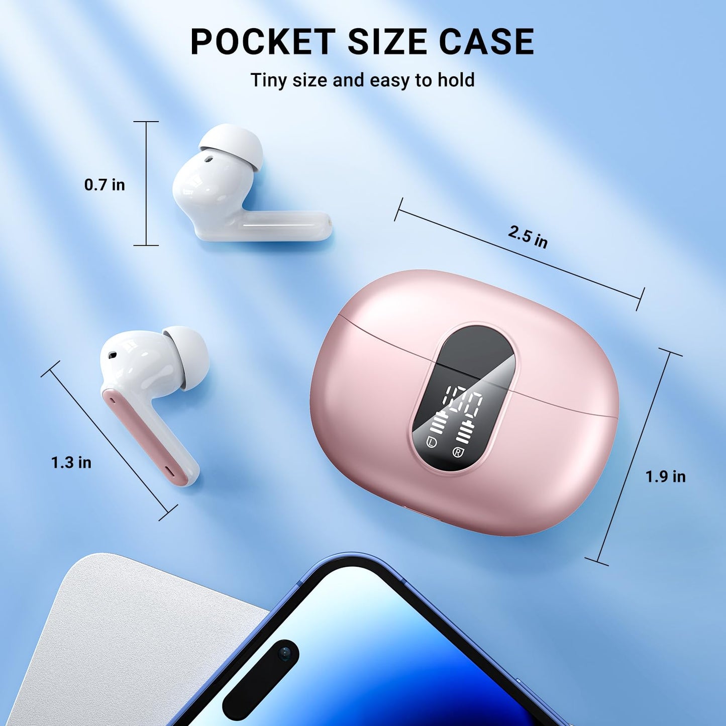 Wireless Earbuds,Earphones Bluetooth 5.3 in Ear with 4 Mic ENC Calls Noise Cancelling Wireless Headphones Mini LED Display HiFi Stereo 42H Playtime Bluetooth Earbuds Touch Control