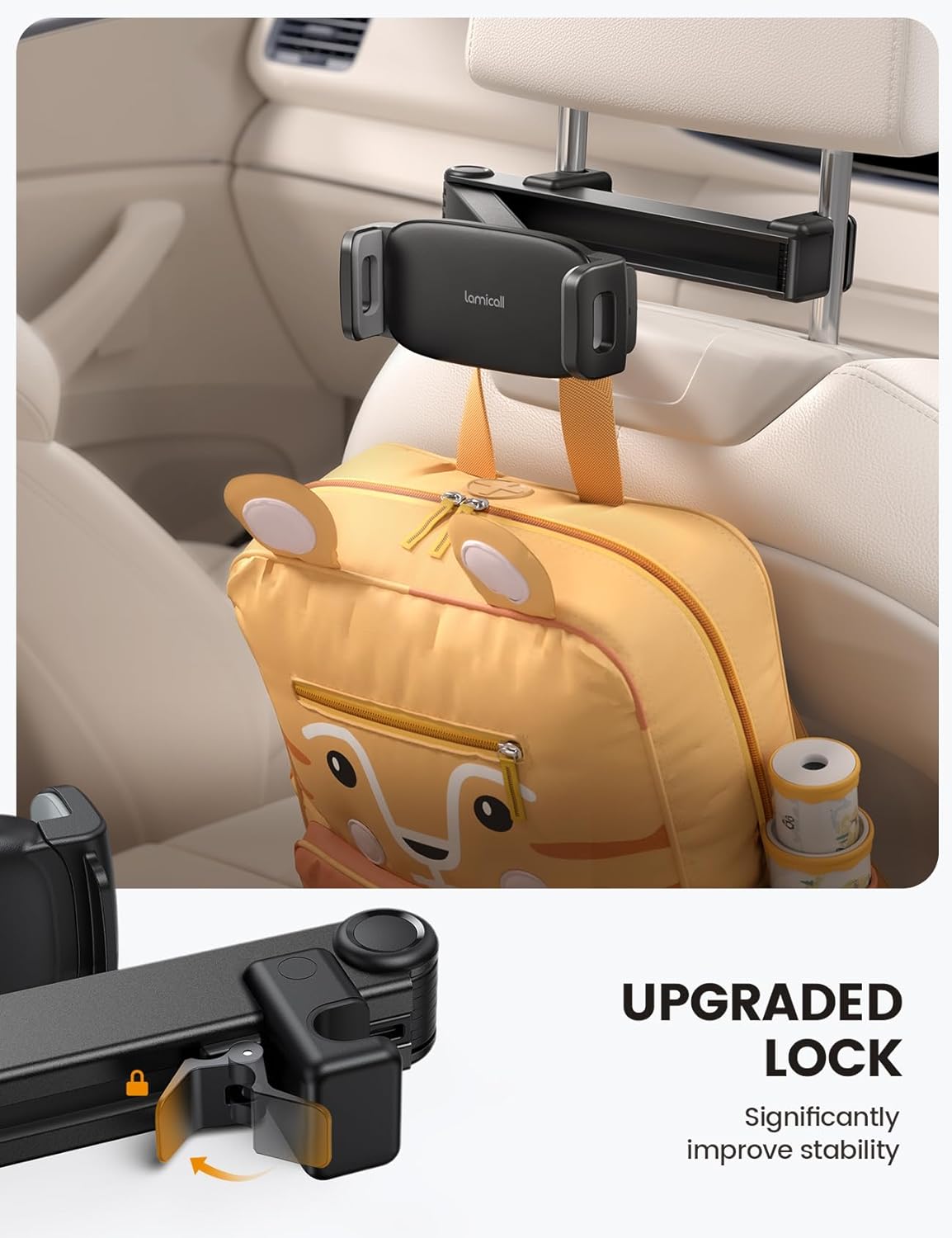 Lamicall Car Headrest Tablet Mount - 2024 Stretchable Car Tablet Holder, 360 Rotating Backseat Mount for Kids, fit iPad Pro 2024, Air 6, Mini, Switch, Phone, 4.7-13"