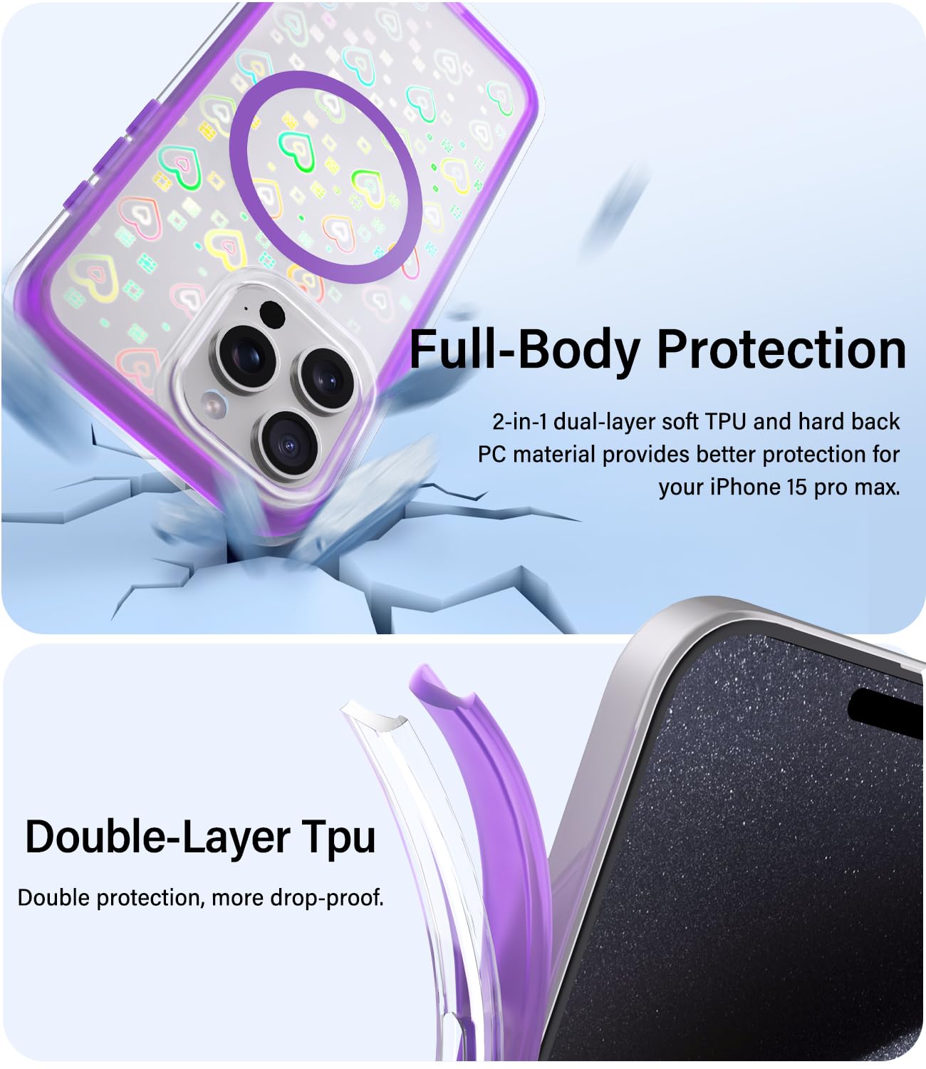 Vihibii for iPhone 15 Pro Max Case with Card Holder & Slide Camera Cover & Kickstand, Military Grade Drop Protection, Rugged Hard Back & Silicone Edge Wallet Phone Case