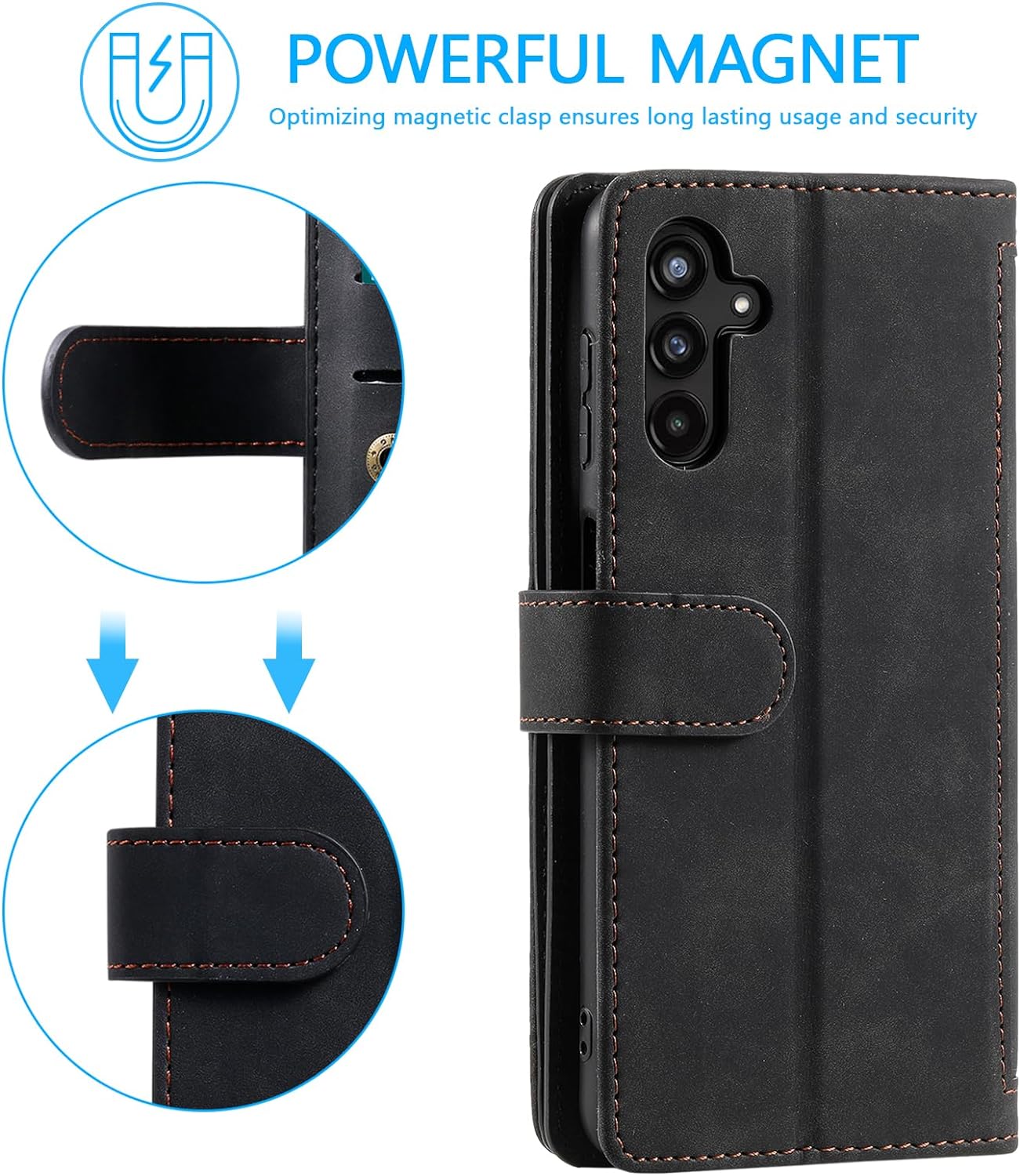 UEEBAI Wallet Case for Samsung Galaxy A15 – Retro PU Leather Flip Cover with 9 Card Slots, Zipper Pocket, Magnetic Closure, Kickstand & Wrist Strap, Shockproof Protective Case